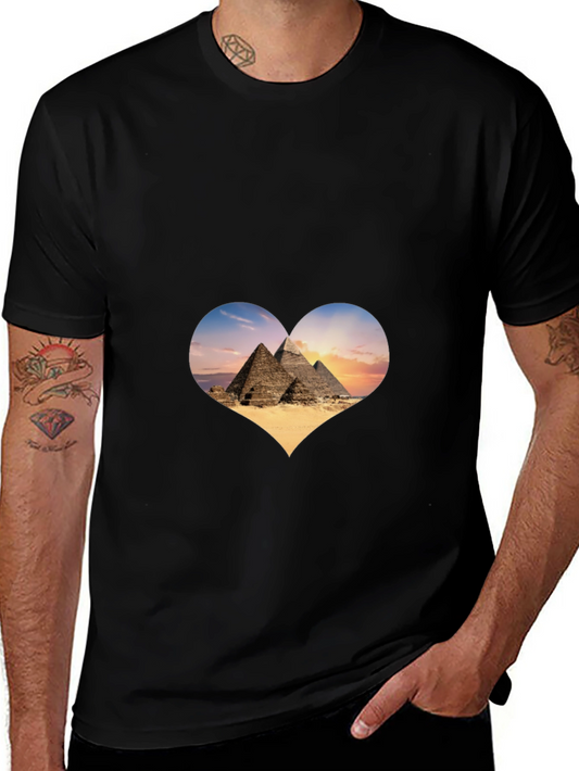 Egypt Pyramids Heart Graphic T-Shirt - Mens Black Tee