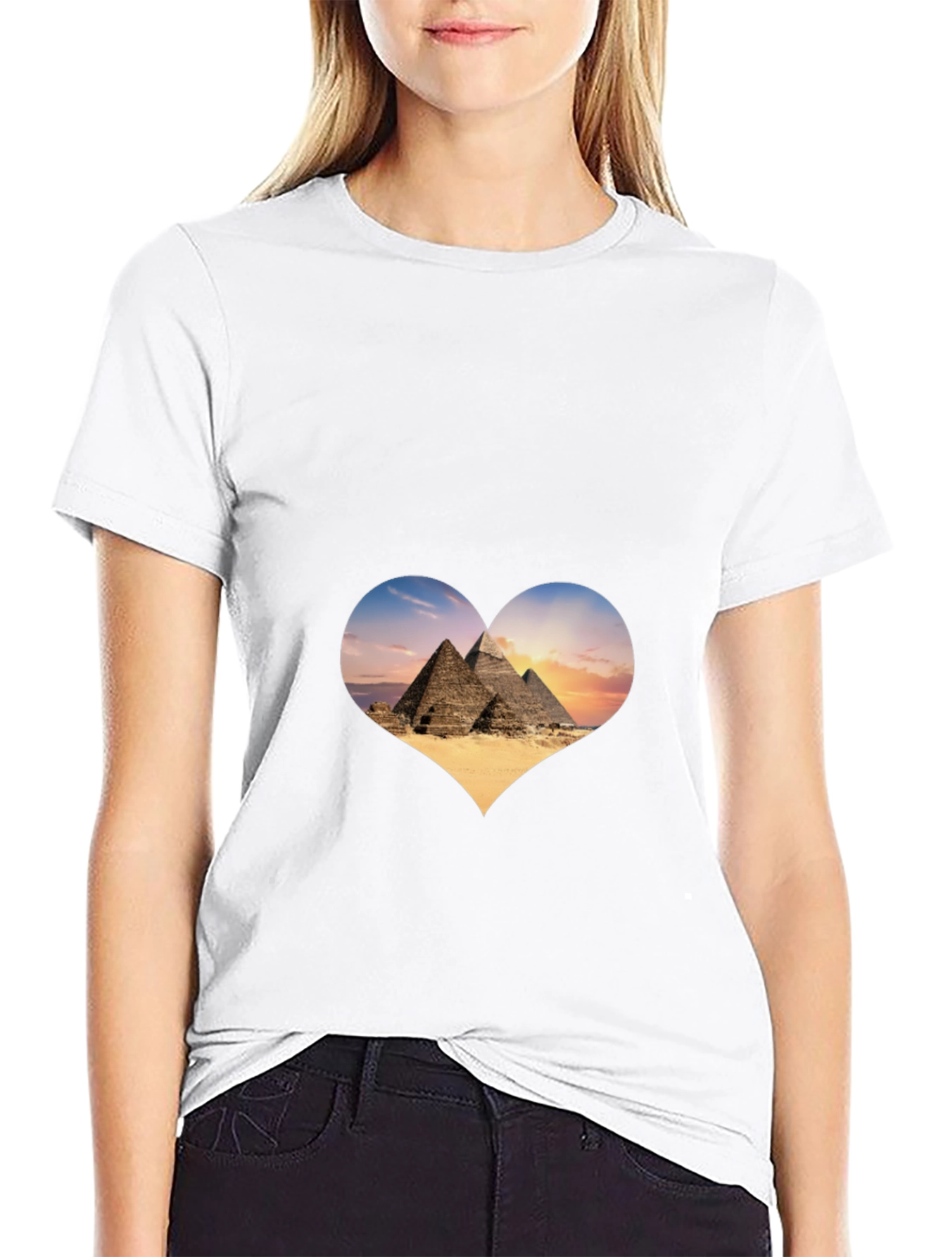Egypt Pyramids Heart Graphic T-Shirt - Mens Black Tee