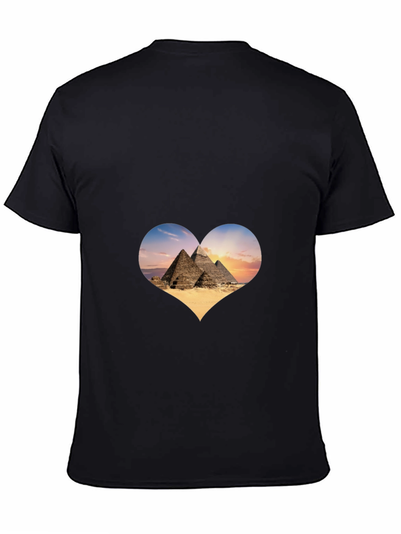 Egypt Pyramids Heart Graphic T-Shirt - Mens Black Tee