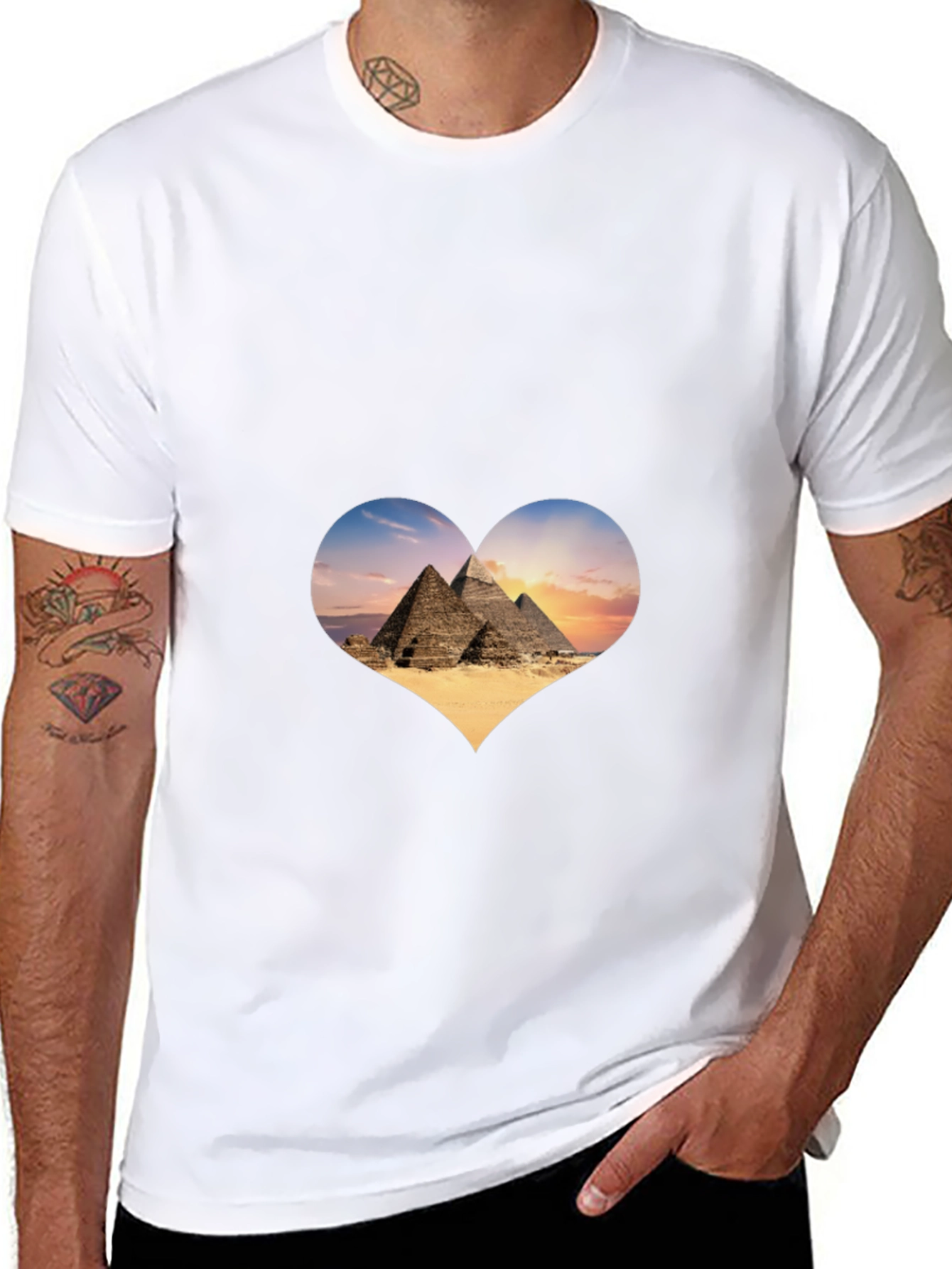 Egypt Pyramids Heart Graphic T-Shirt - Mens Black Tee