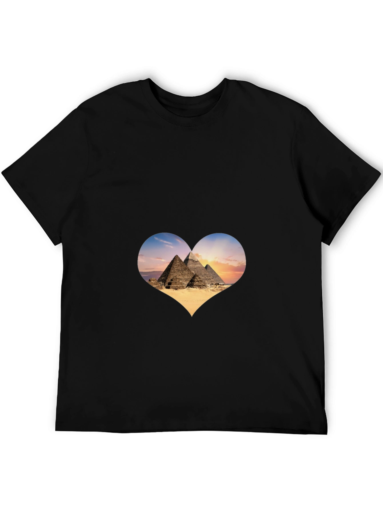 Egypt Pyramids Heart Graphic T-Shirt - Mens Black Tee
