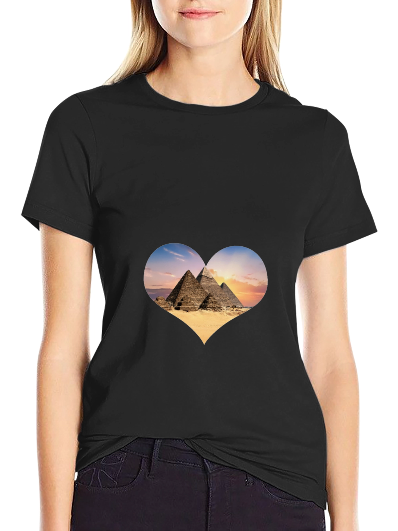 Egypt Pyramids Heart Graphic T-Shirt - Mens Black Tee