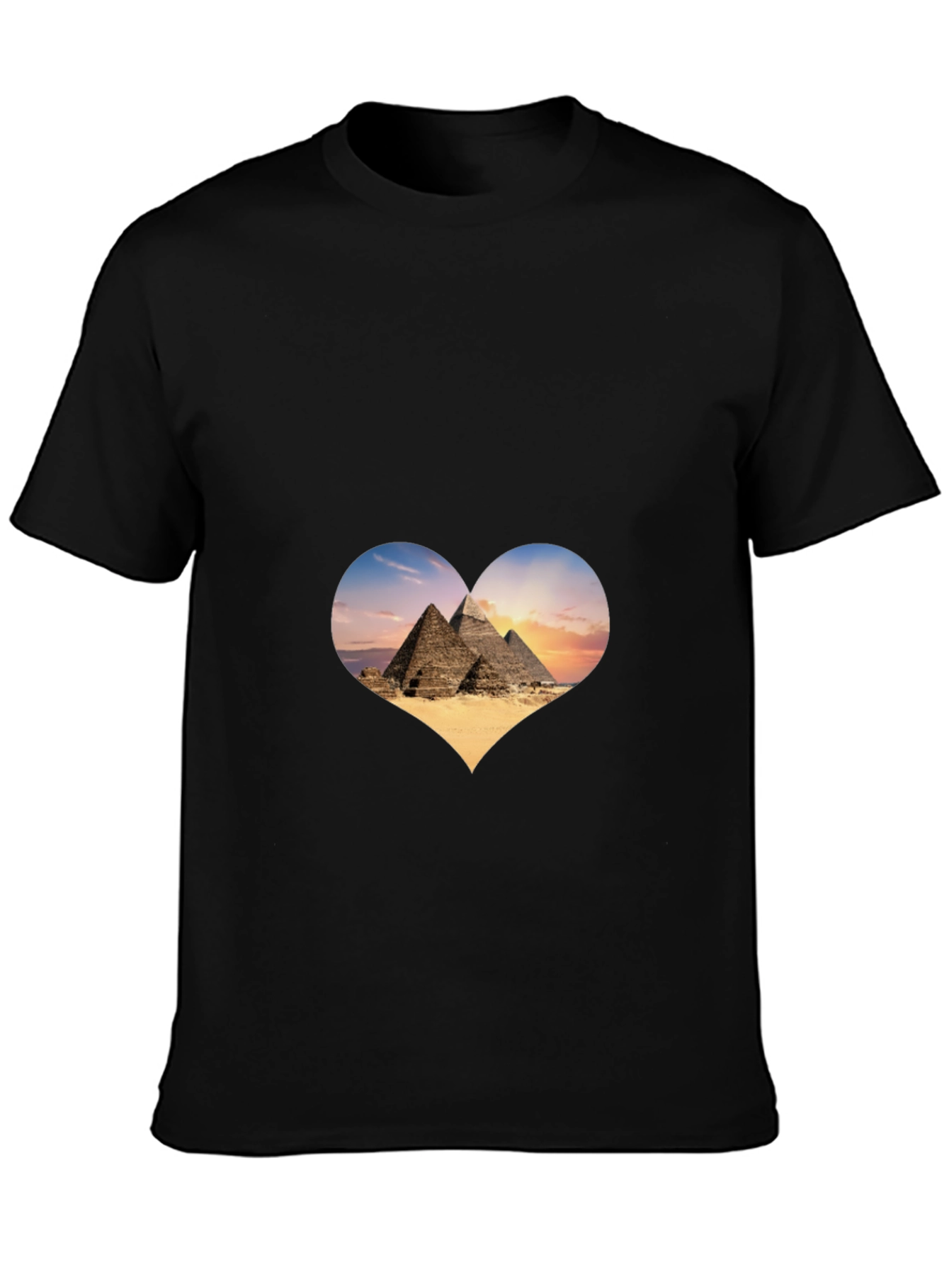 Egypt Pyramids Heart Graphic T-Shirt - Mens Black Tee