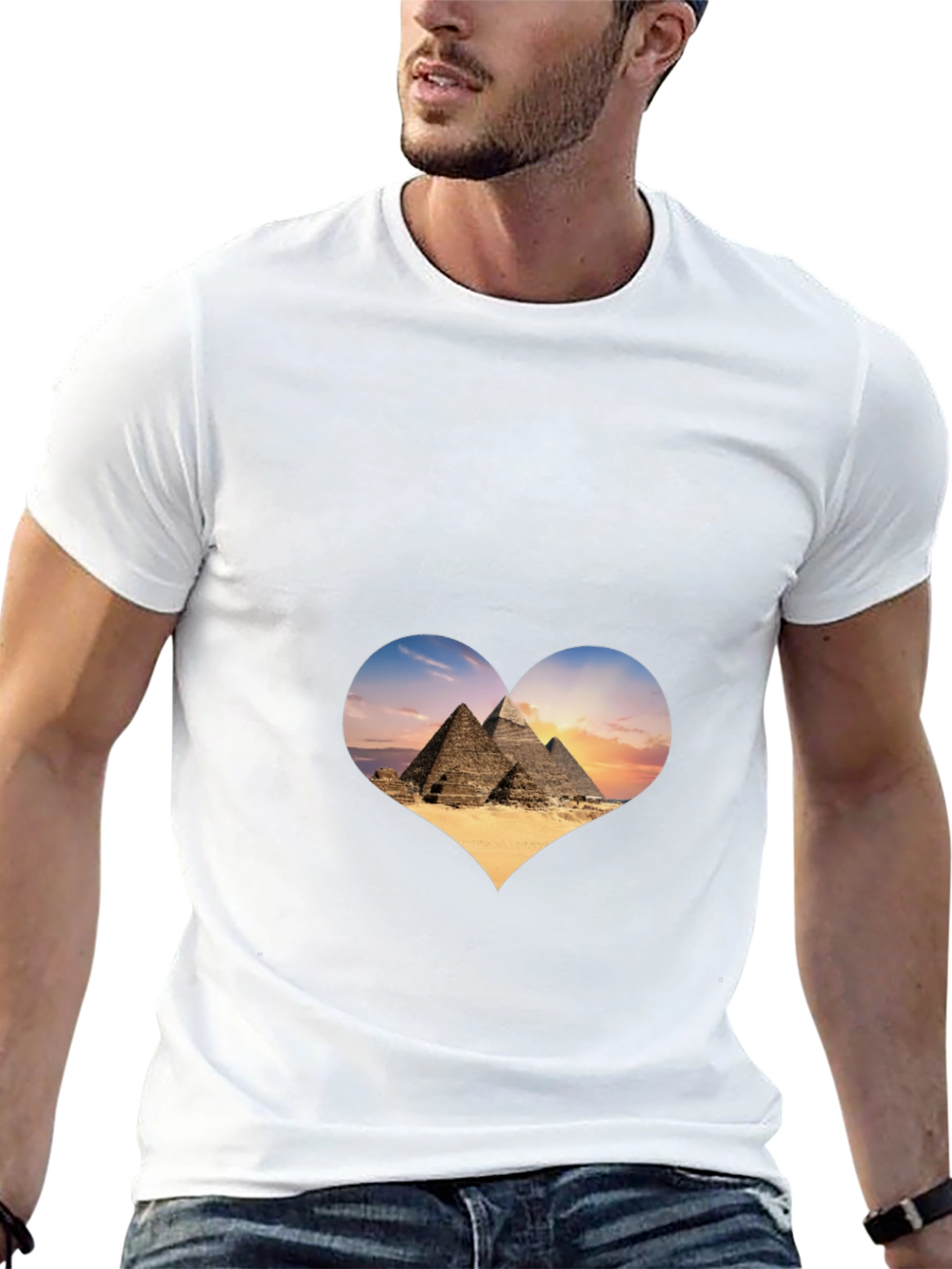 Egypt Pyramids Heart Graphic T-Shirt - Mens Black Tee