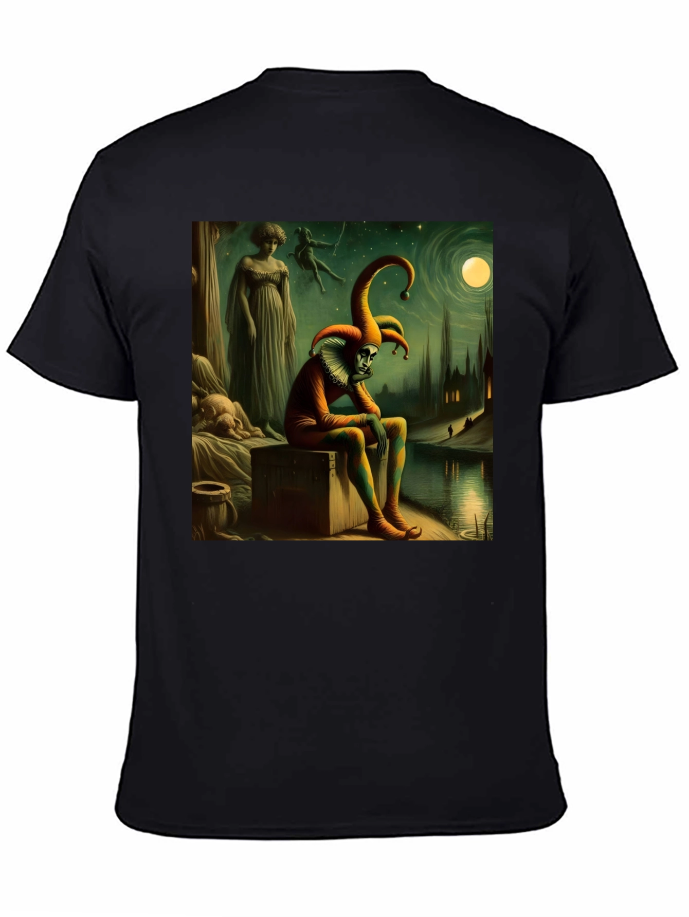 Brooding Jester Graphic Tee - Unique Art T-Shirt