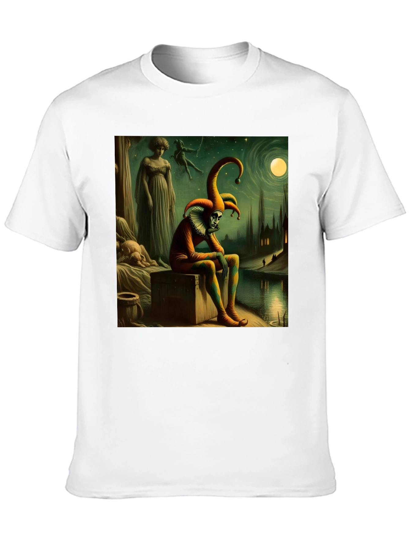 Brooding Jester Graphic Tee - Unique Art T-Shirt