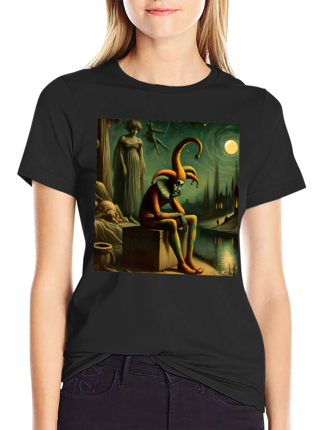 Brooding Jester Graphic Tee - Unique Art T-Shirt