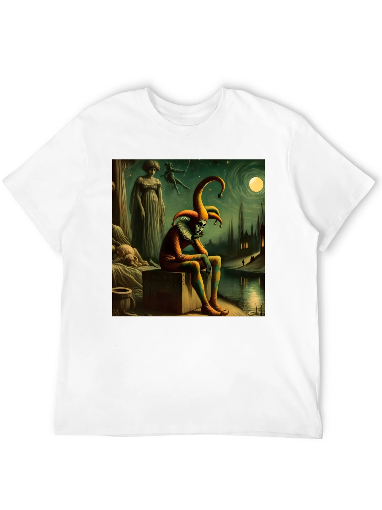 Brooding Jester Graphic Tee - Unique Art T-Shirt