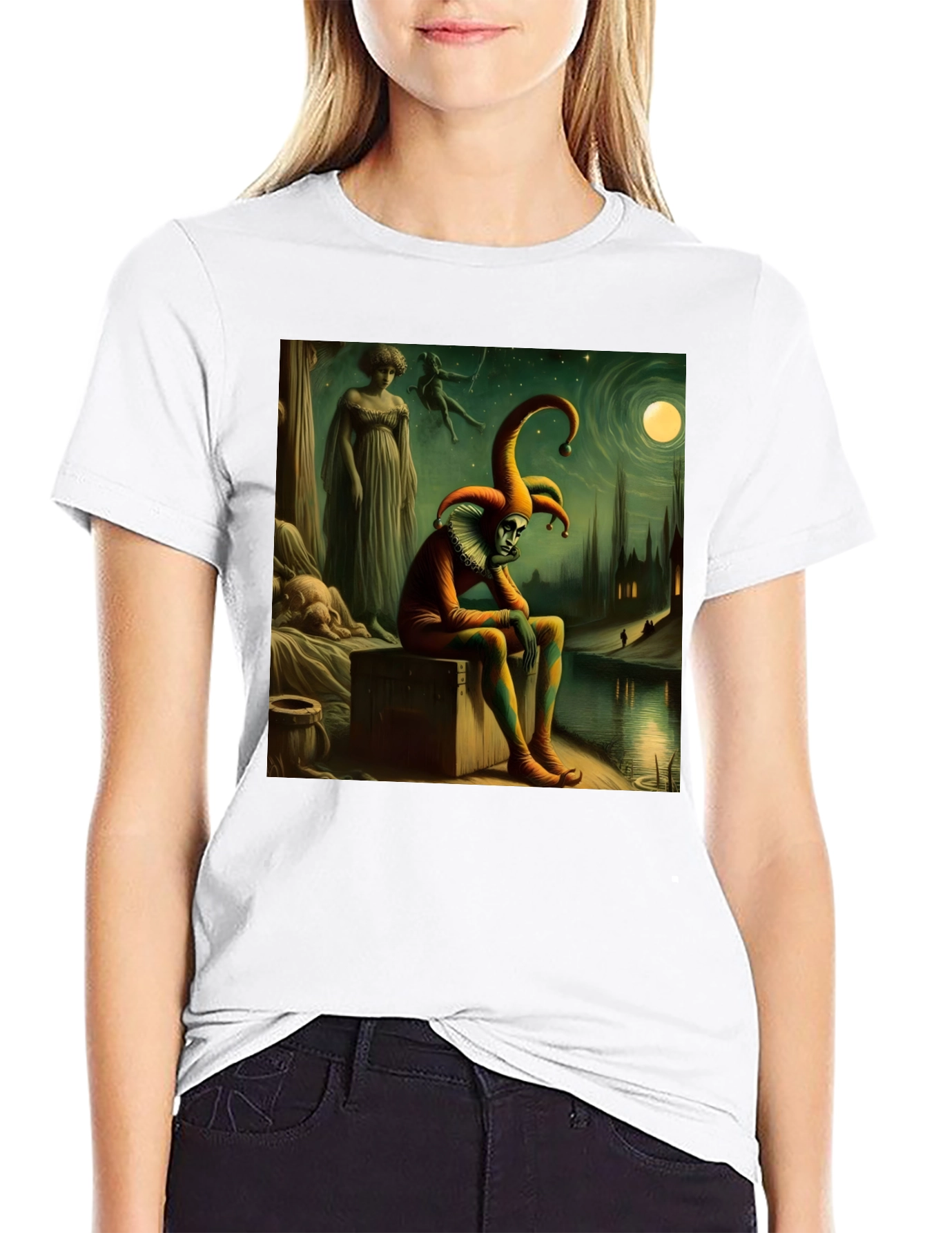 Brooding Jester Graphic Tee - Unique Art T-Shirt