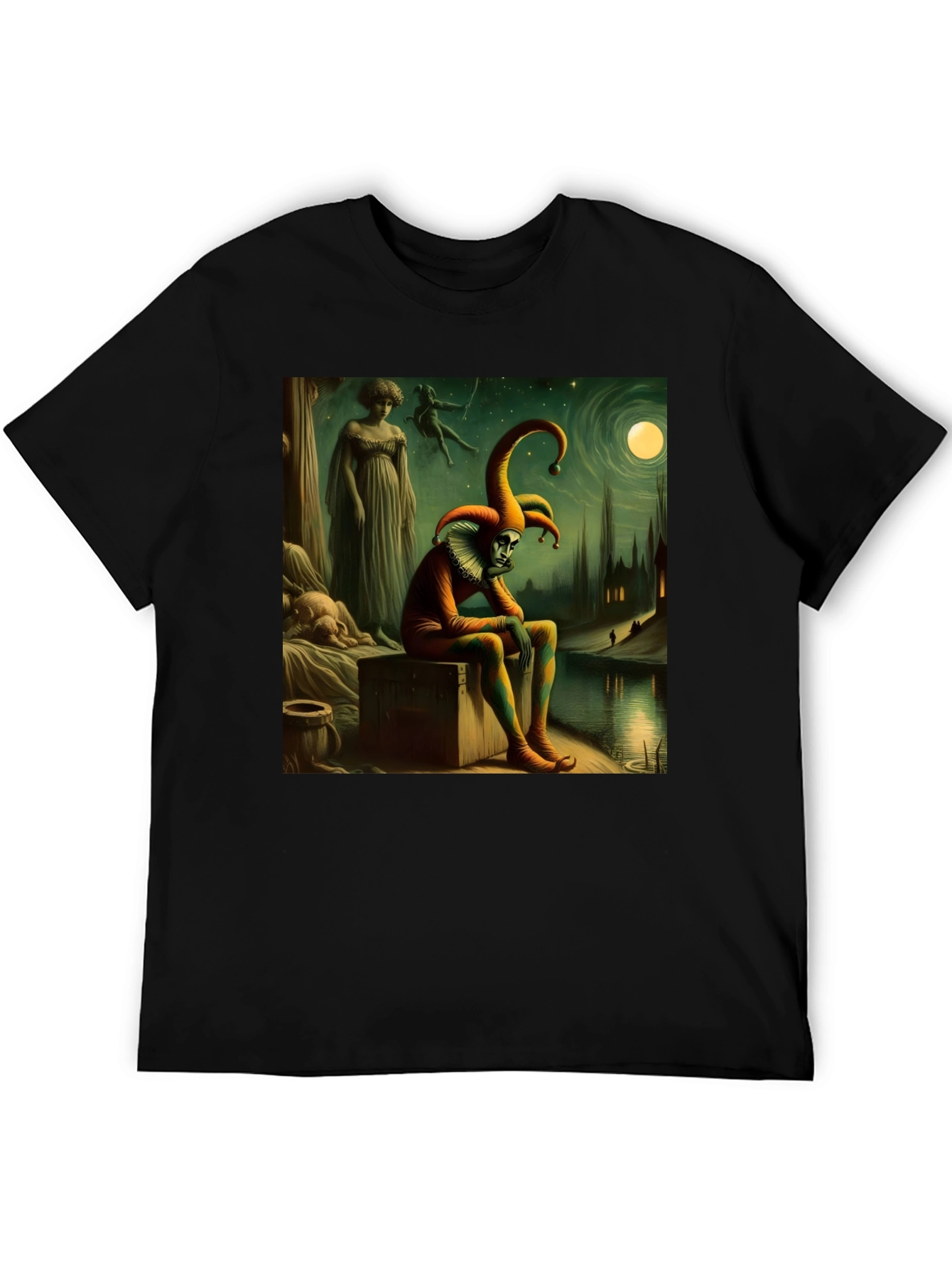 Brooding Jester Graphic Tee - Unique Art T-Shirt