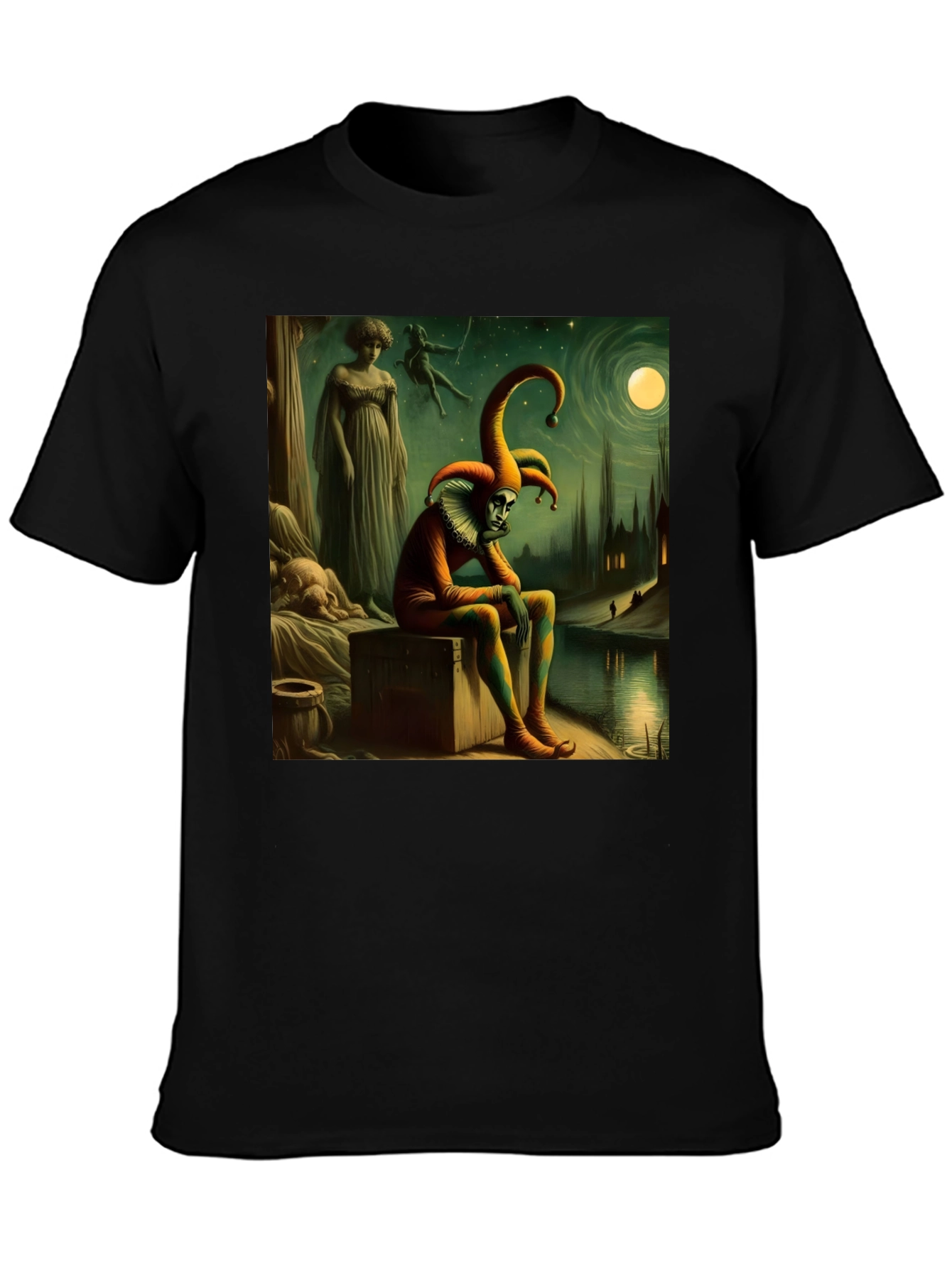 Brooding Jester Graphic Tee - Unique Art T-Shirt