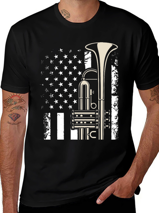 Trumpet Flag Graphic Tee - Music Lover Shirt