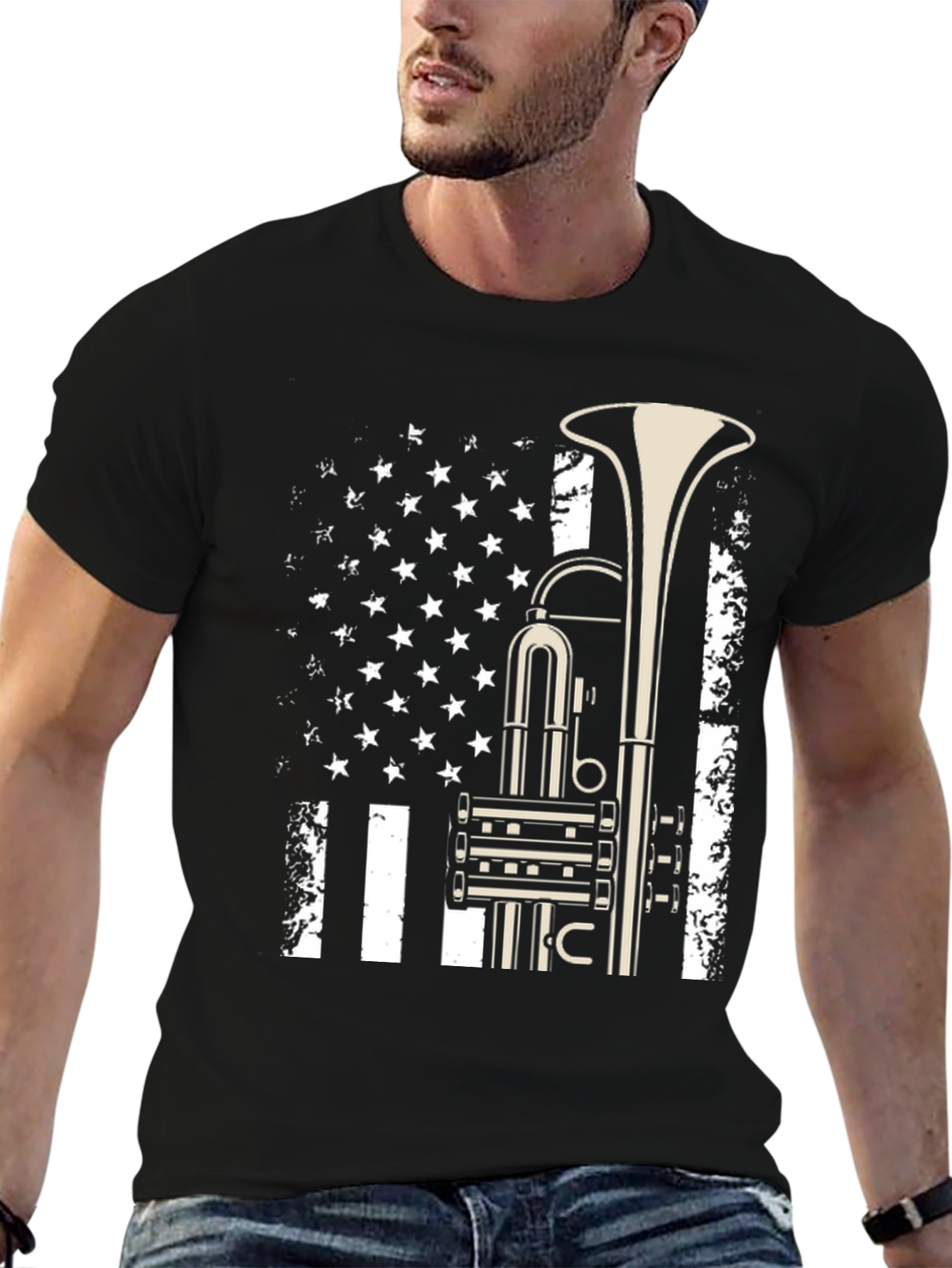 Trumpet Flag Graphic Tee - Music Lover Shirt