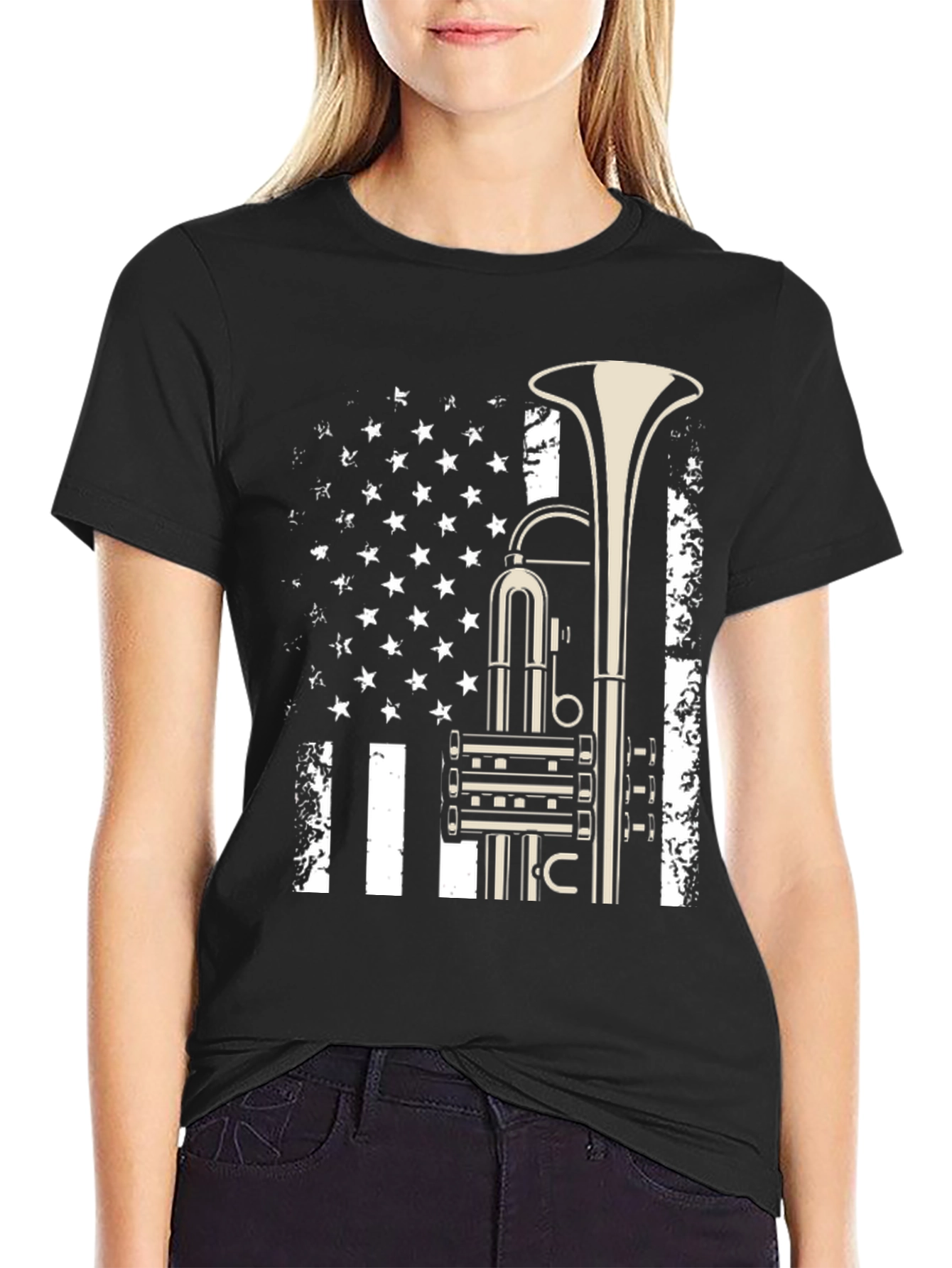 Trumpet Flag Graphic Tee - Music Lover Shirt