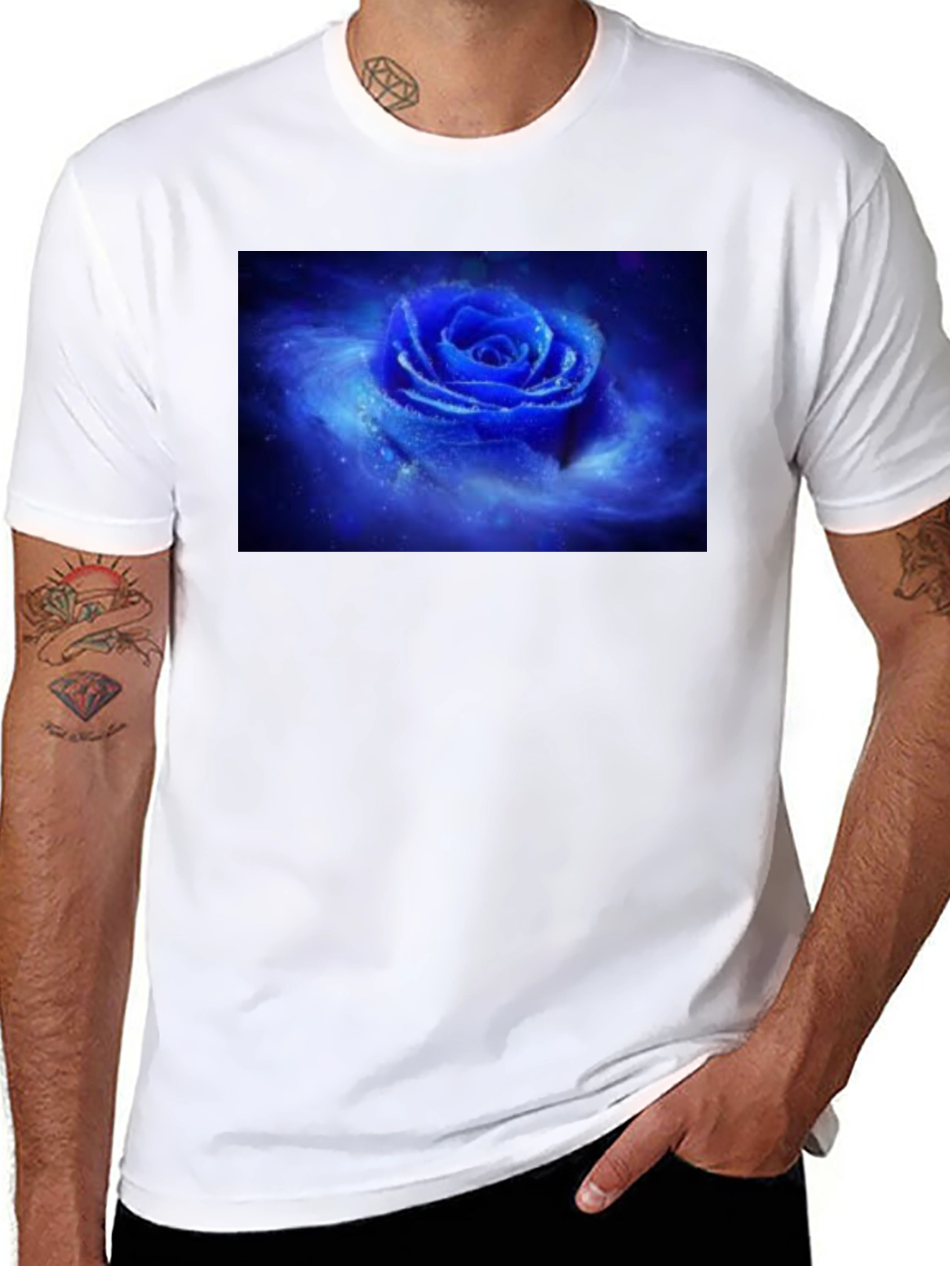 Black T-Shirt with Galaxy Rose Print