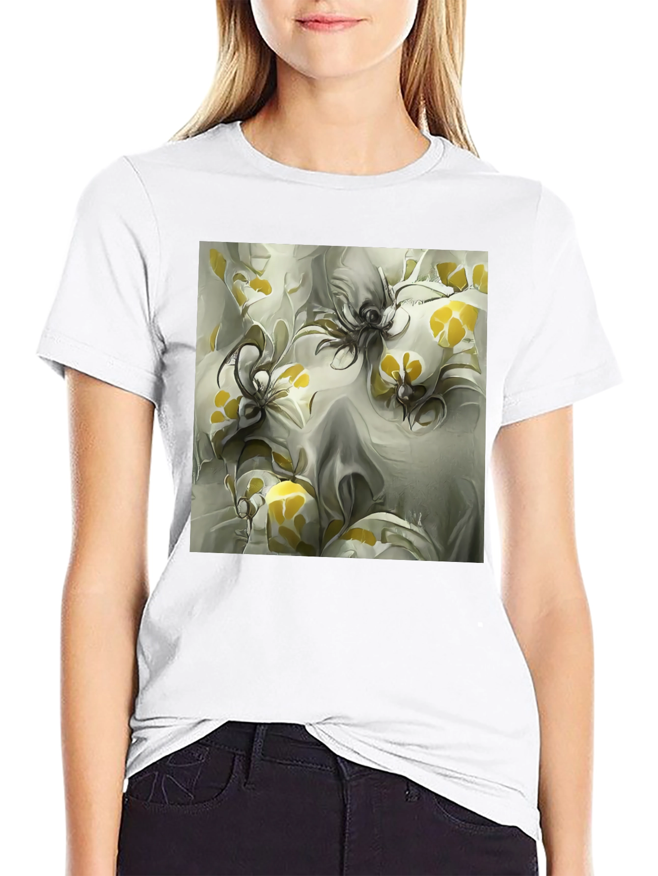 Abstract Floral Print Black T-Shirt