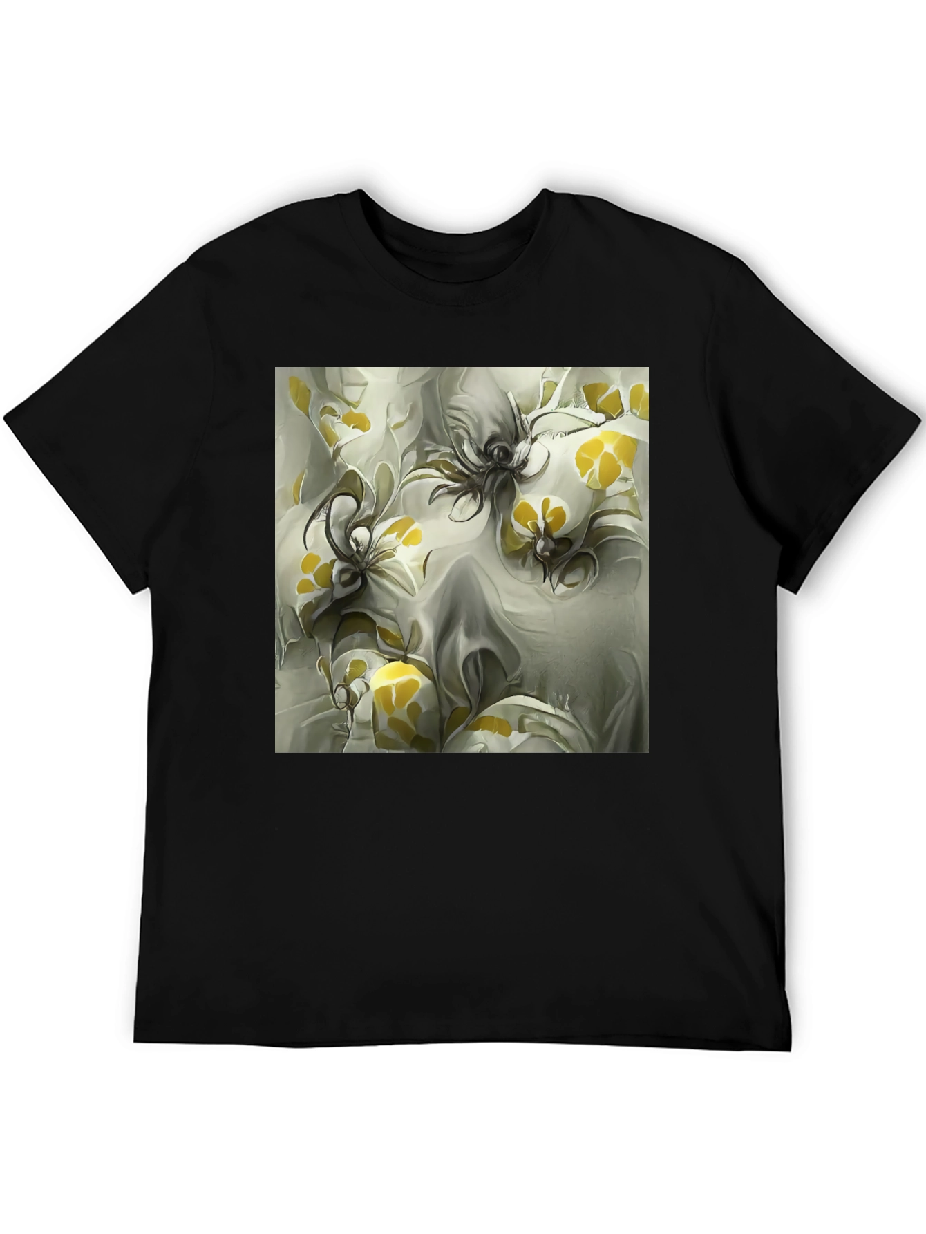 Abstract Floral Print Black T-Shirt