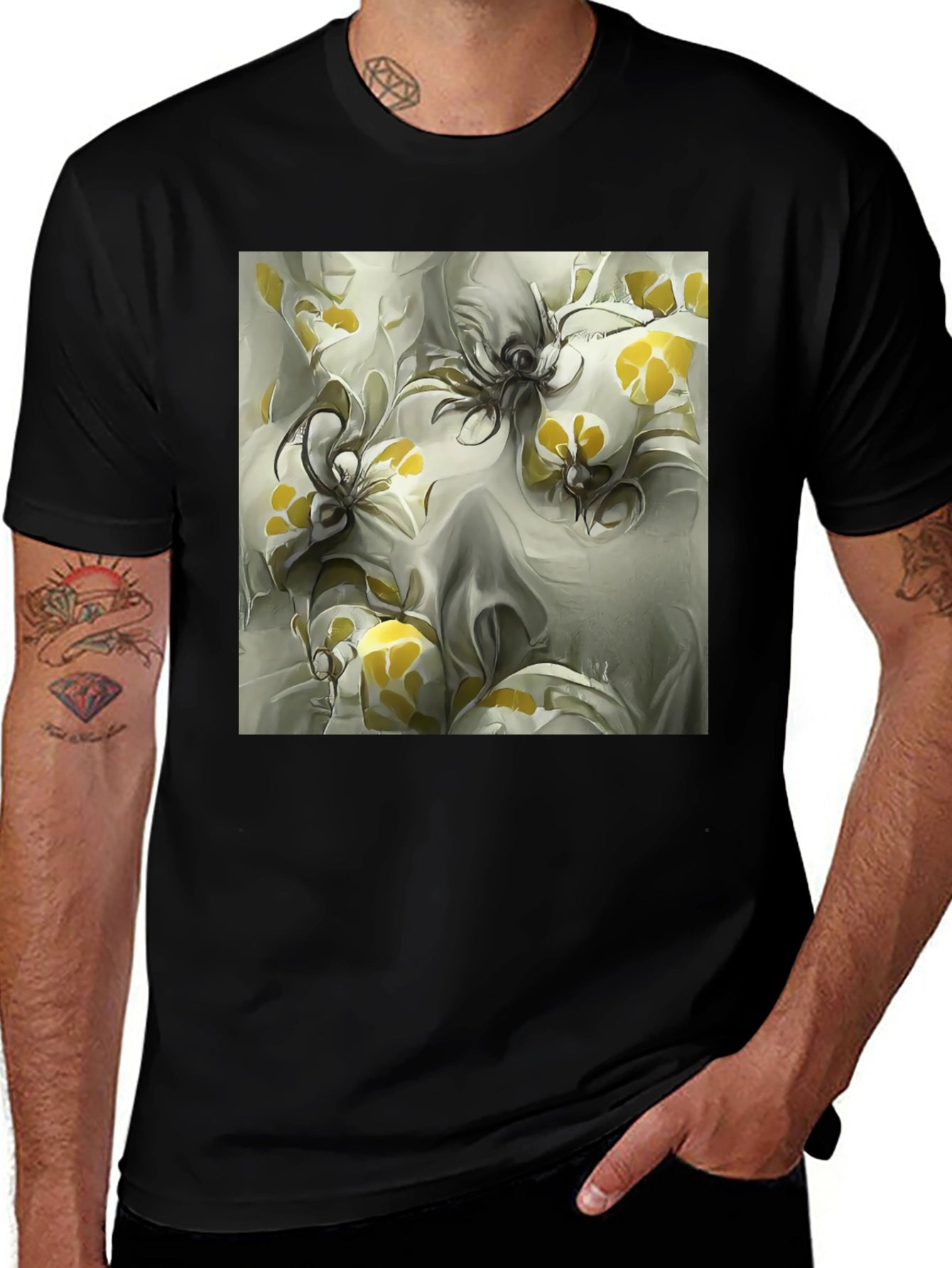 Abstract Floral Print Black T-Shirt