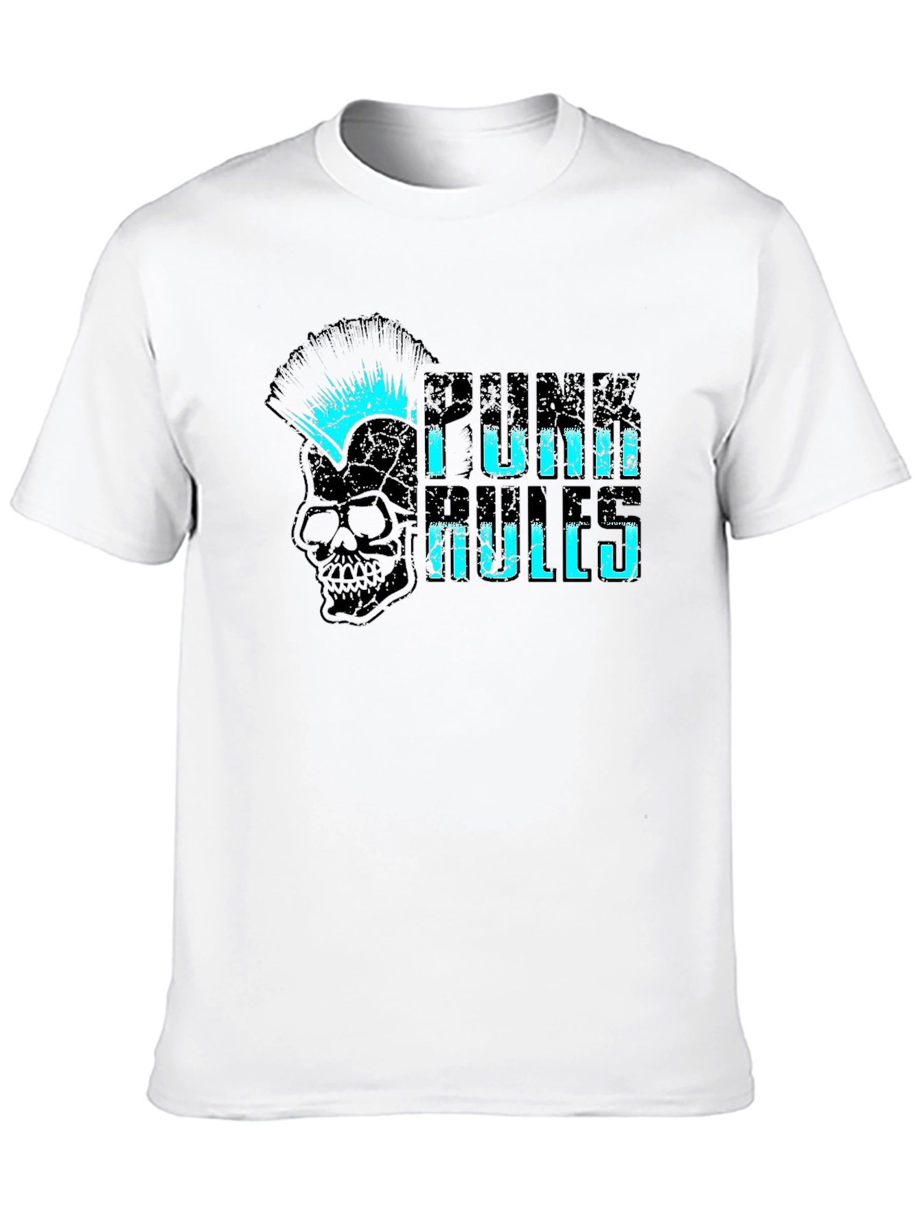 Punk Rules Skull Graphic Tee - Black Cotton T-Shirt