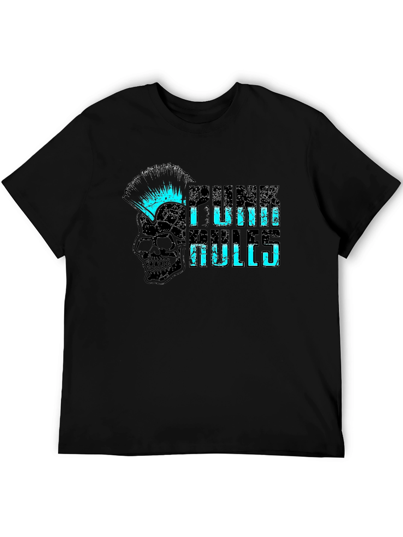 Punk Rules Skull Graphic Tee - Black Cotton T-Shirt