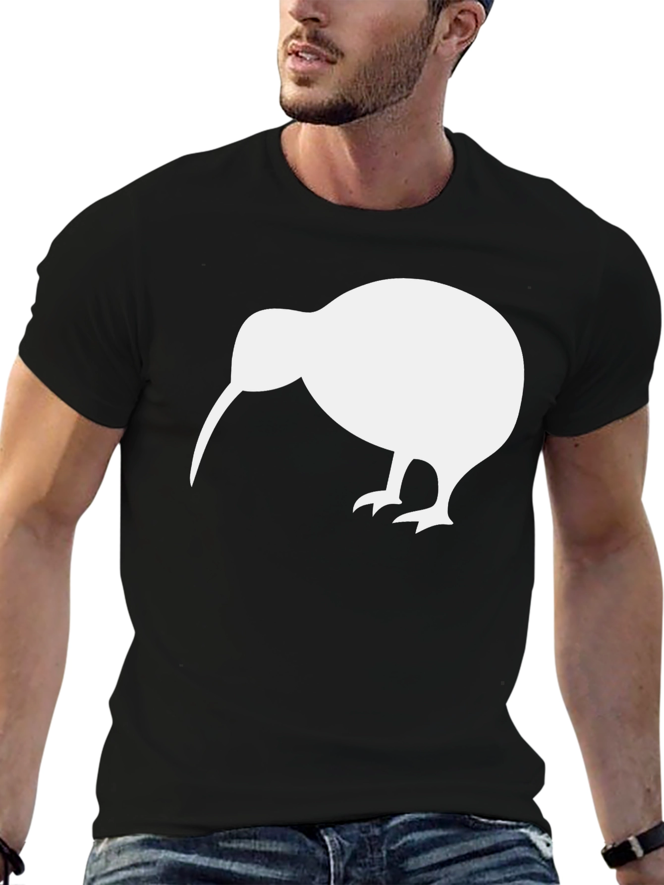 Kiwi Bird Graphic Tee - Black Cotton T-Shirt