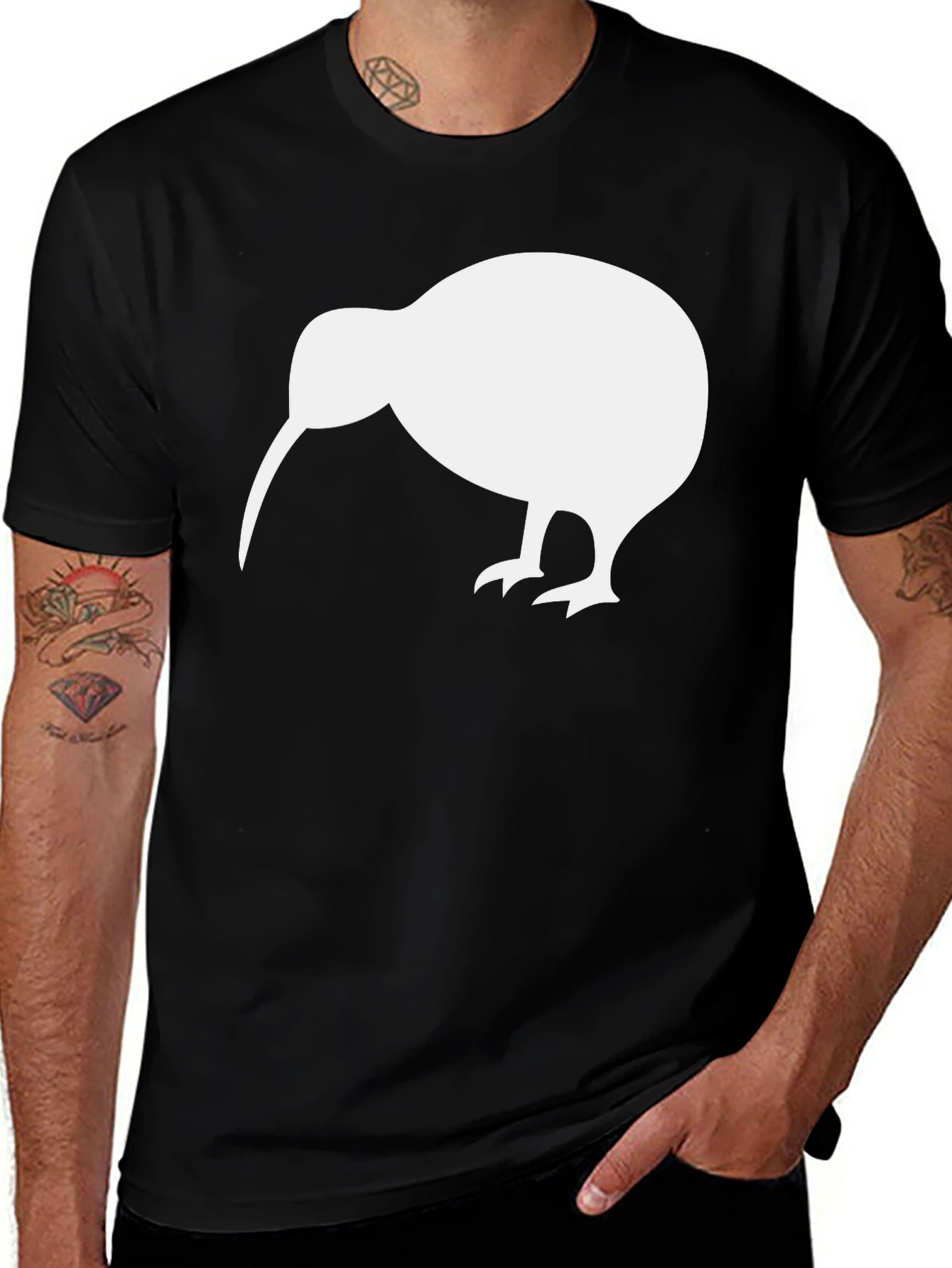 Kiwi Bird Graphic Tee - Black Cotton T-Shirt