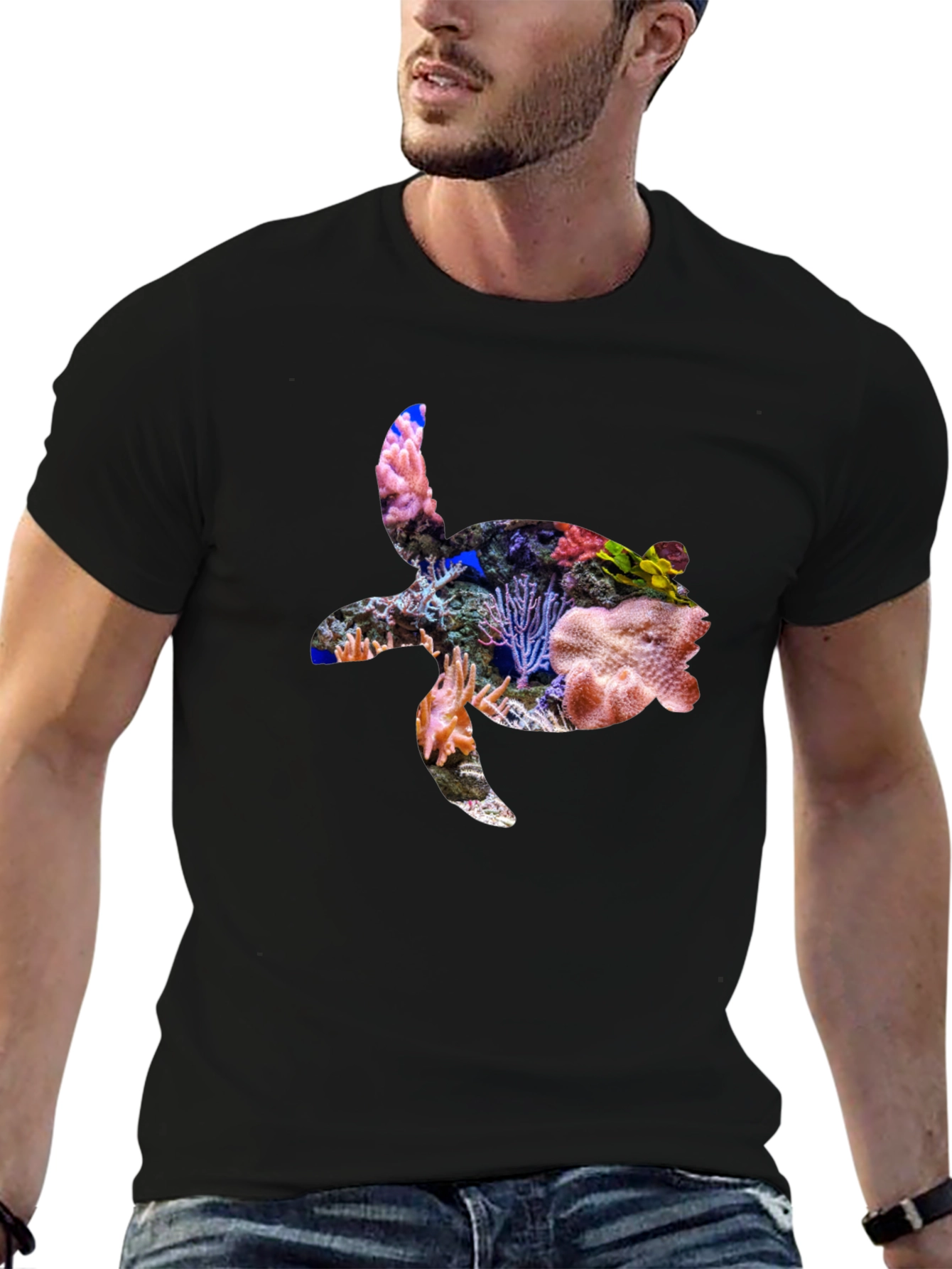 Coral Turtle Graphic Tee - Black