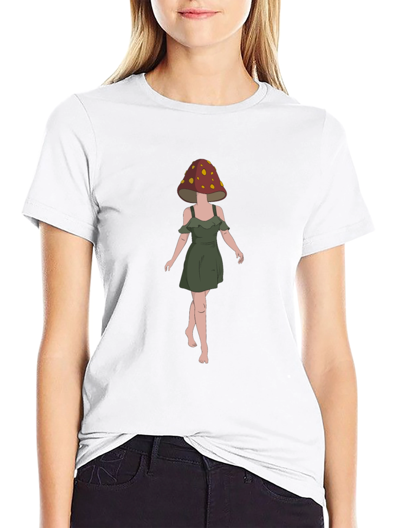 Mushroom Head Woman Black T-Shirt