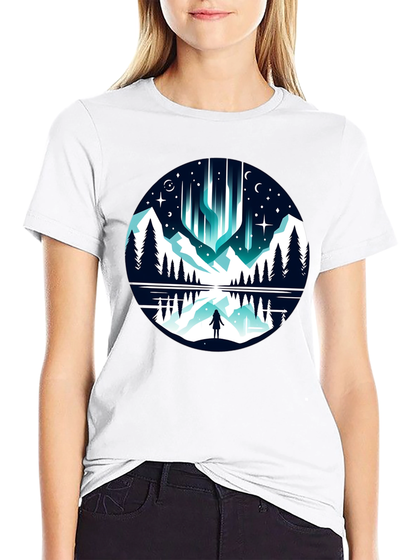 Aurora Borealis T-Shirt - Mountain Reflection