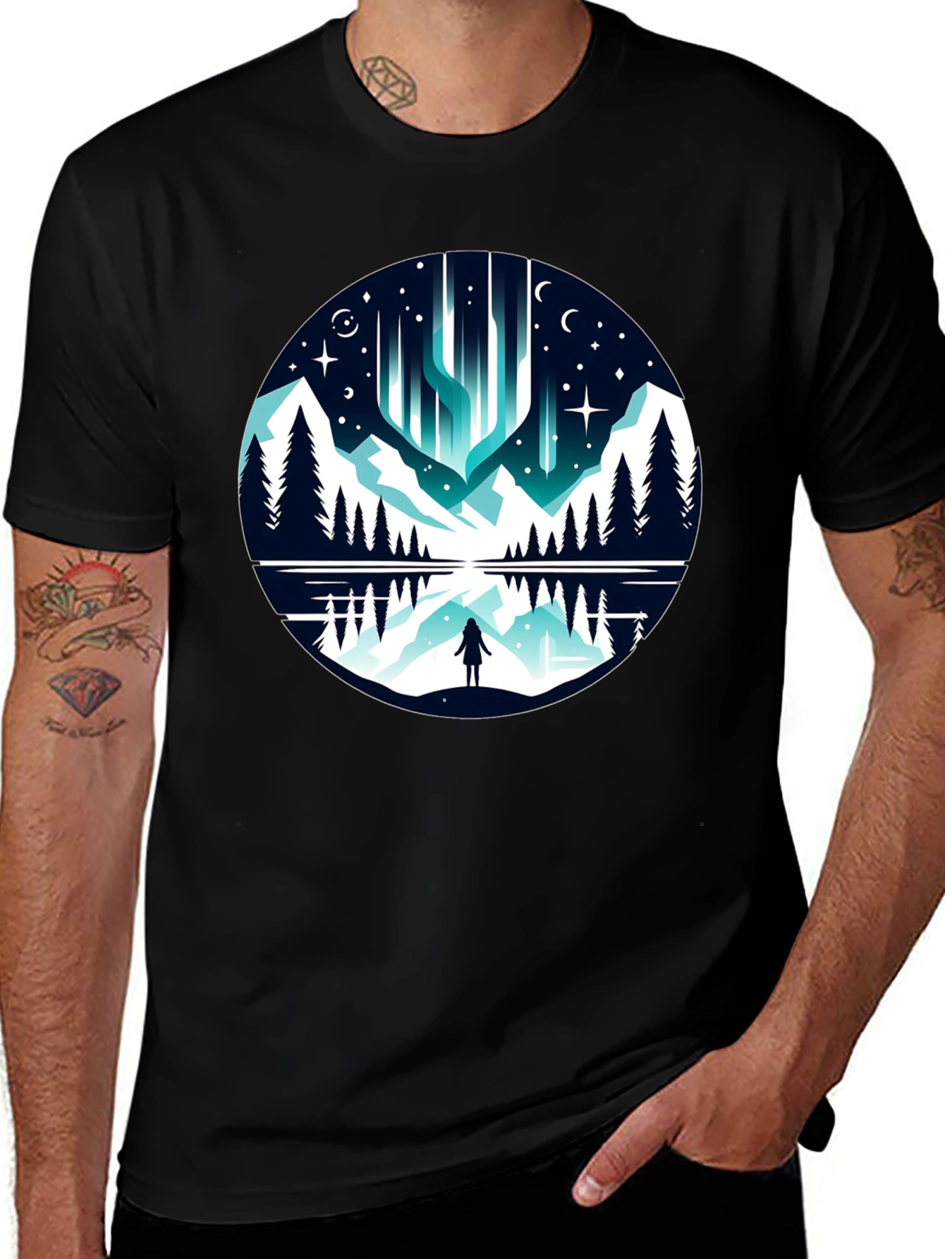 Aurora Borealis T-Shirt - Mountain Reflection