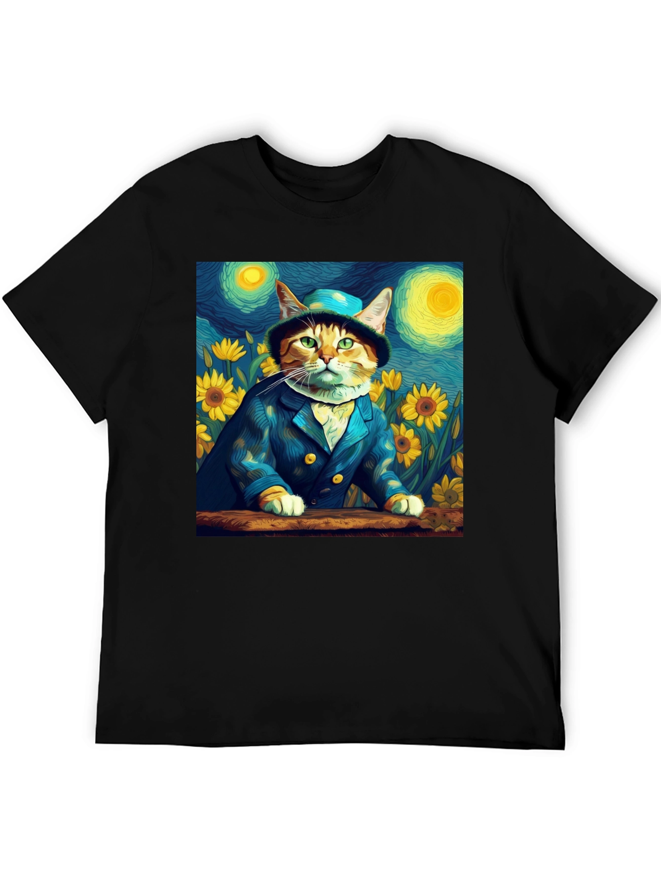 Starry Night Cat T-Shirt - Artistic Apparel