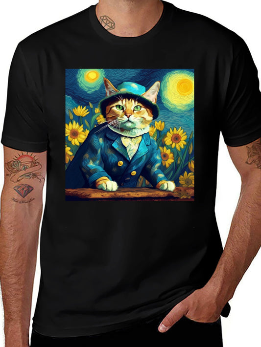 Starry Night Cat T-Shirt - Artistic Apparel