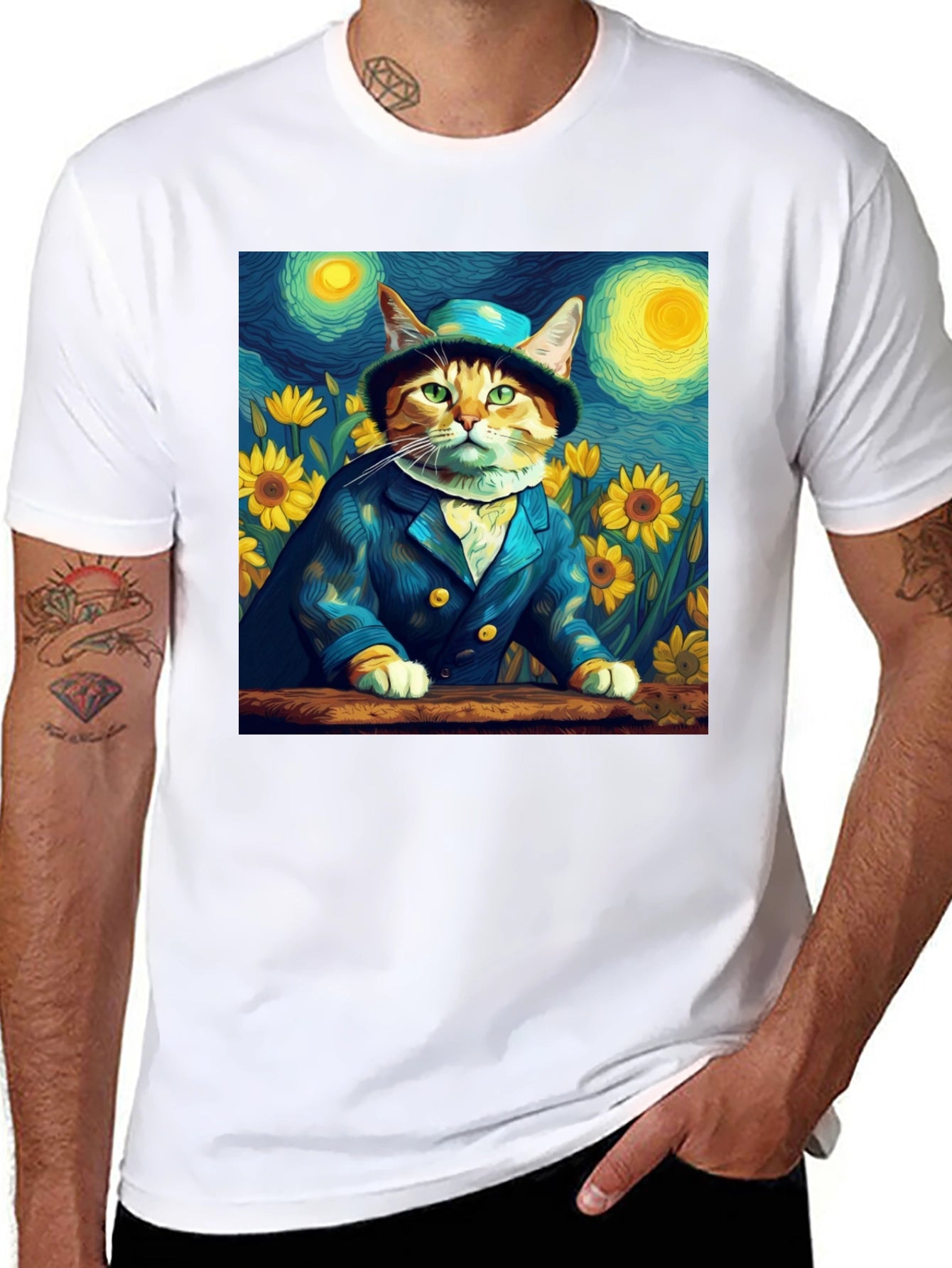 Starry Night Cat T-Shirt - Artistic Apparel