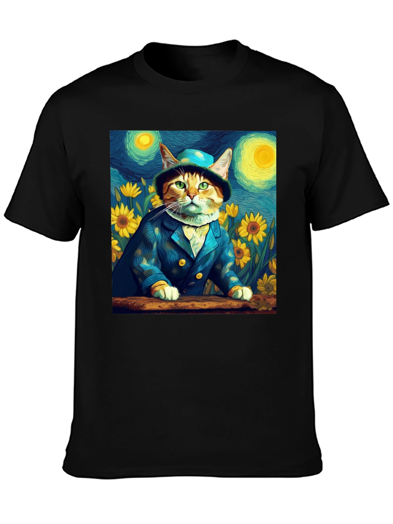 Starry Night Cat T-Shirt - Artistic Apparel