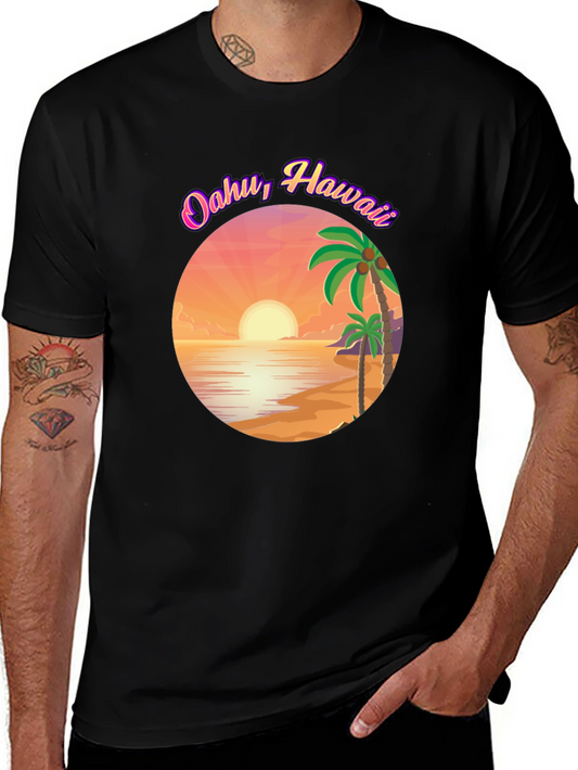 Oahu Hawaii Graphic T-Shirt - Island Sunset Design