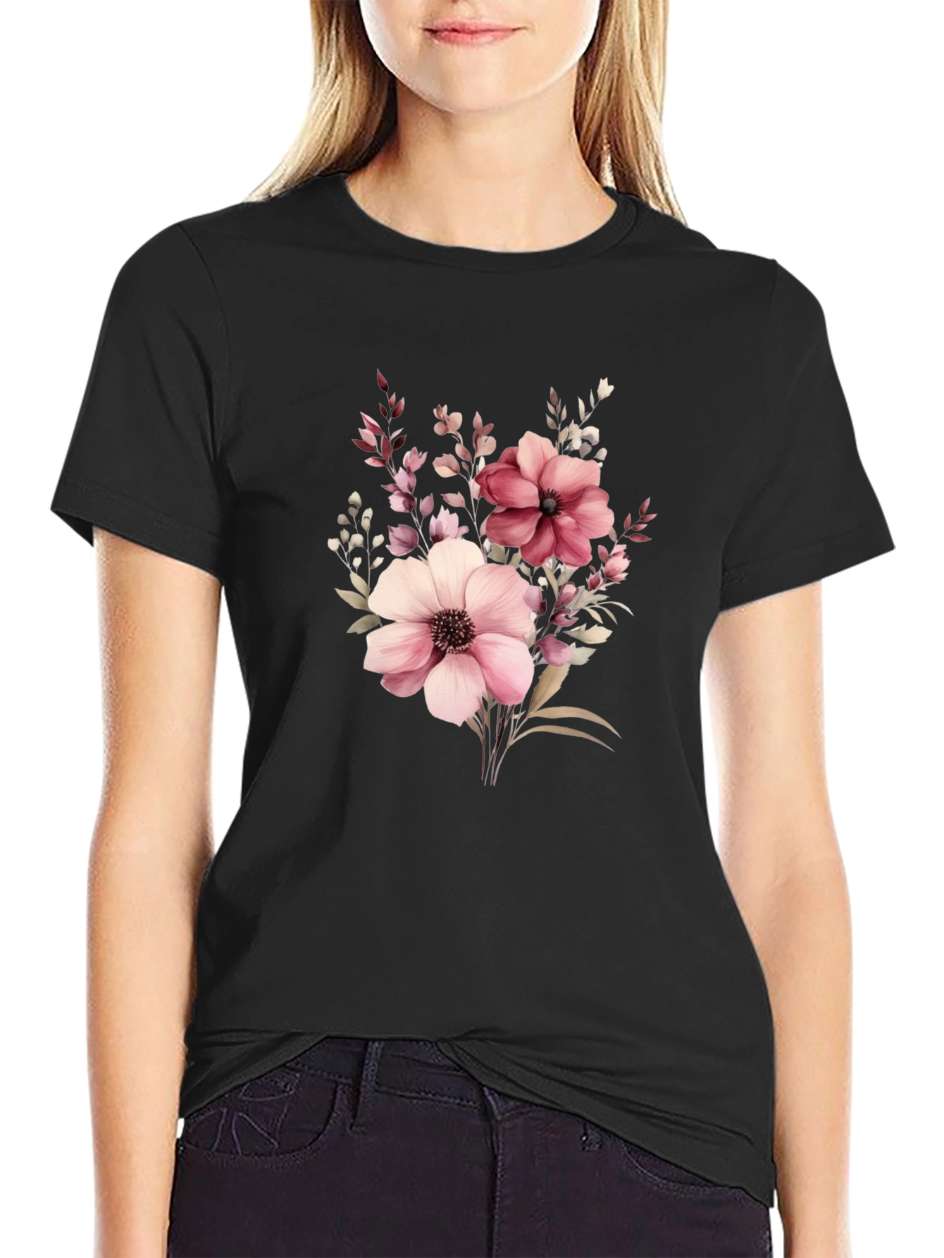 Floral Print Black T-Shirt