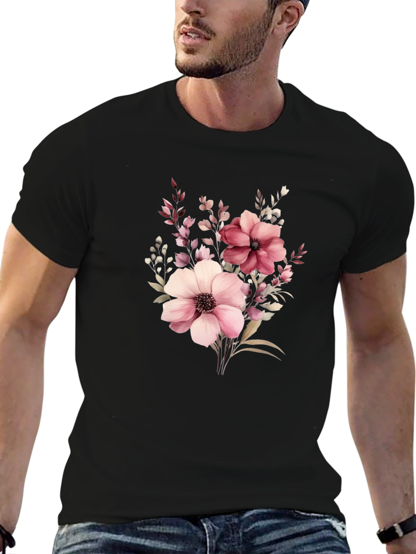 Floral Print Black T-Shirt
