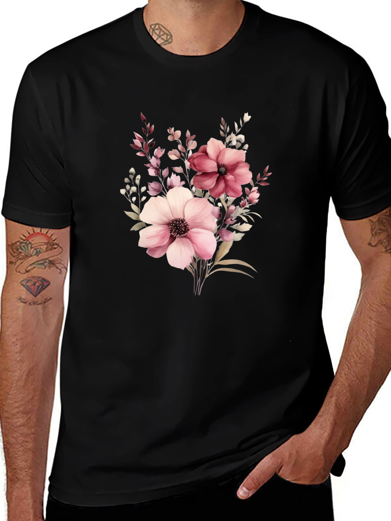 Floral Print Black T-Shirt