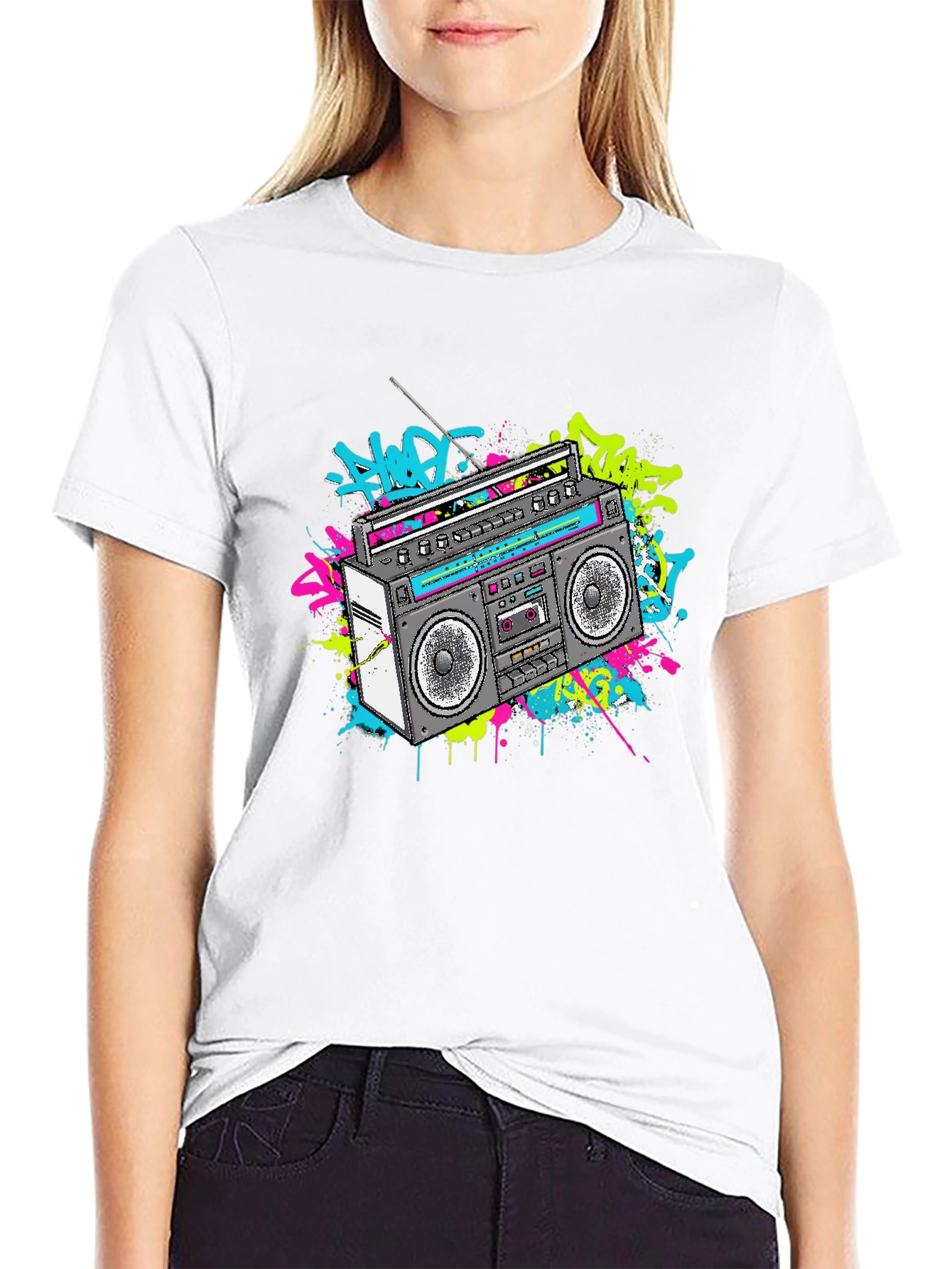 Retro Boombox Graphic Tee - 80s Style T-Shirt
