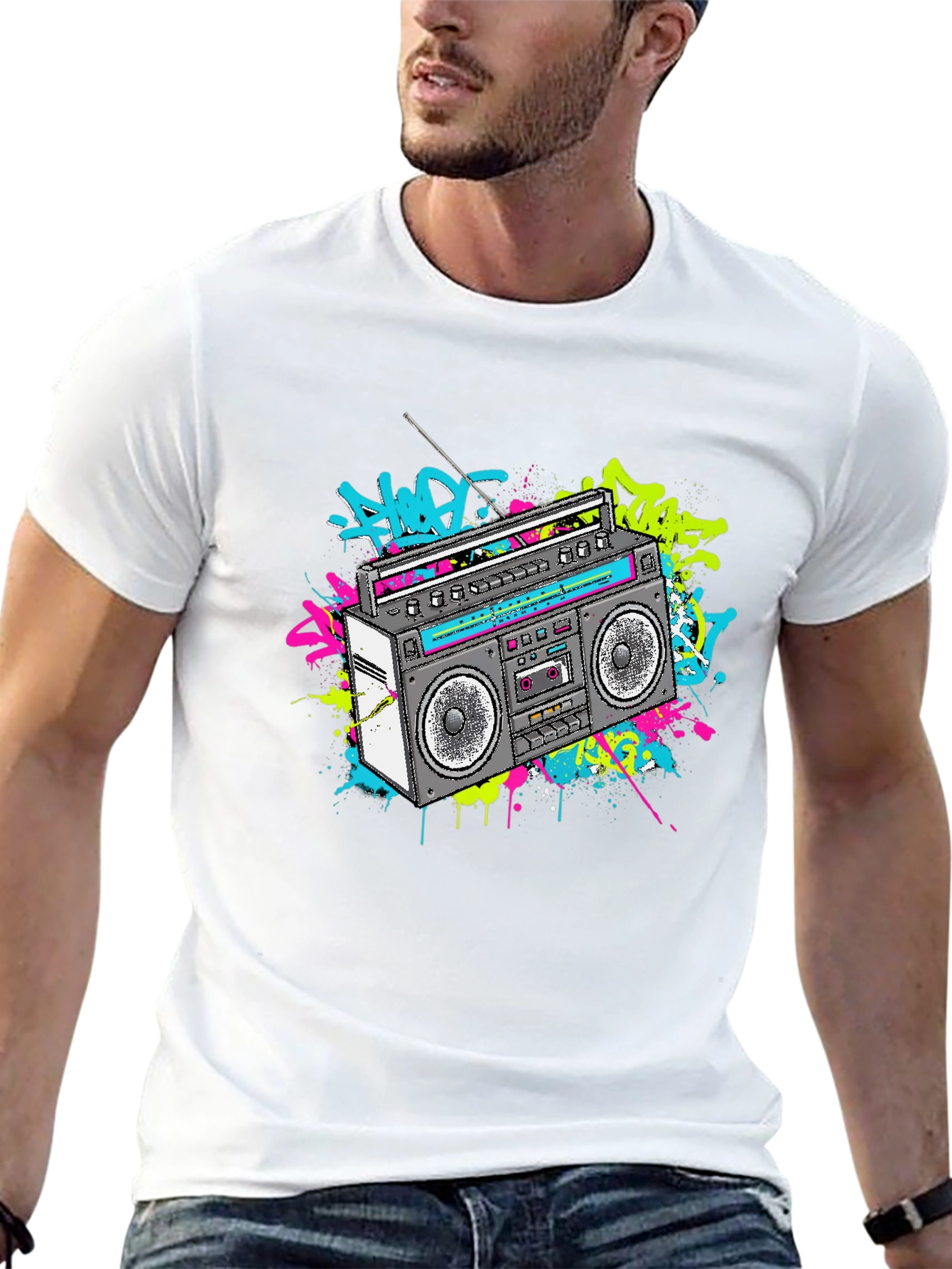 Retro Boombox Graphic Tee - 80s Style T-Shirt