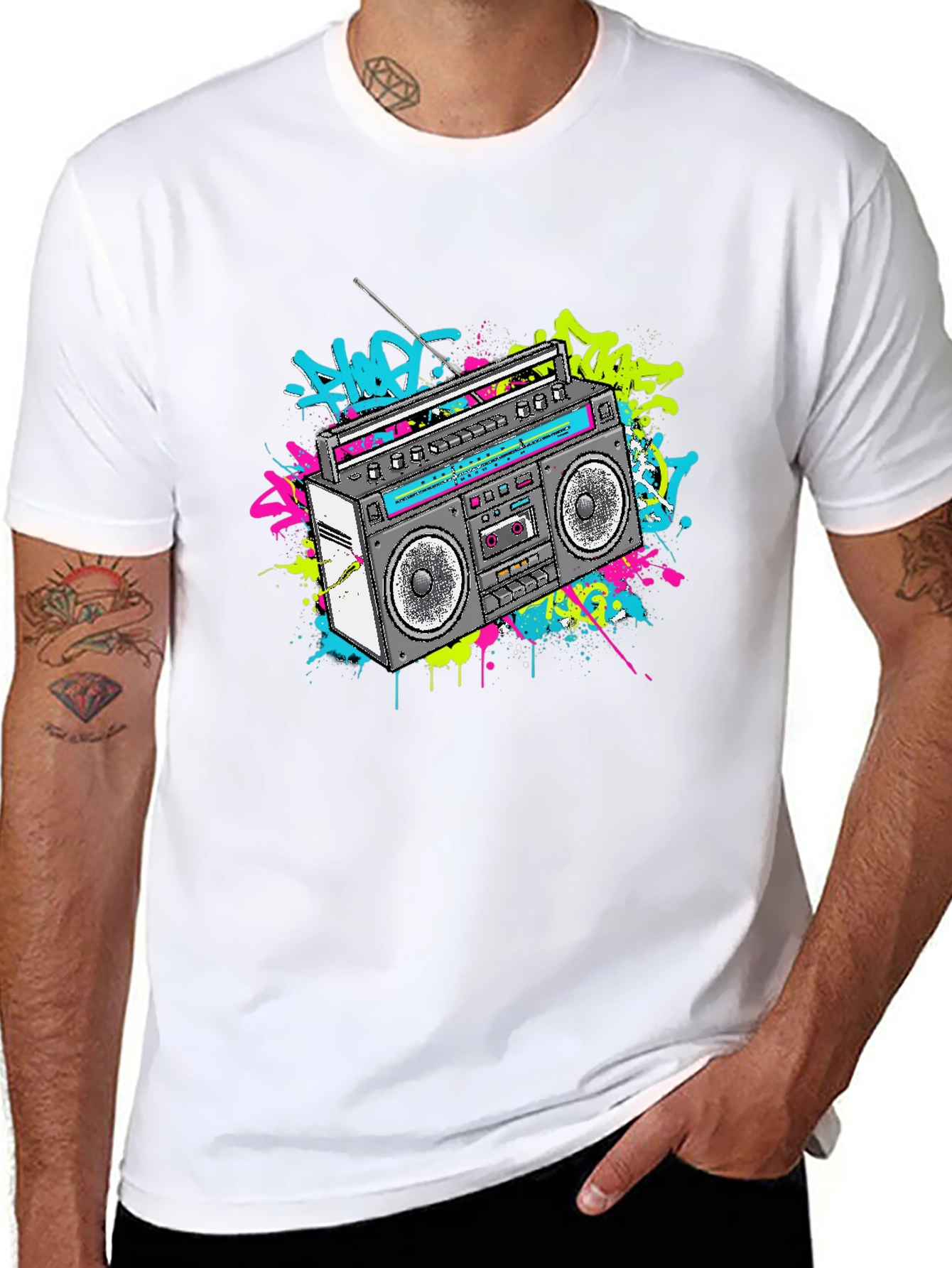 Retro Boombox Graphic Tee - 80s Style T-Shirt