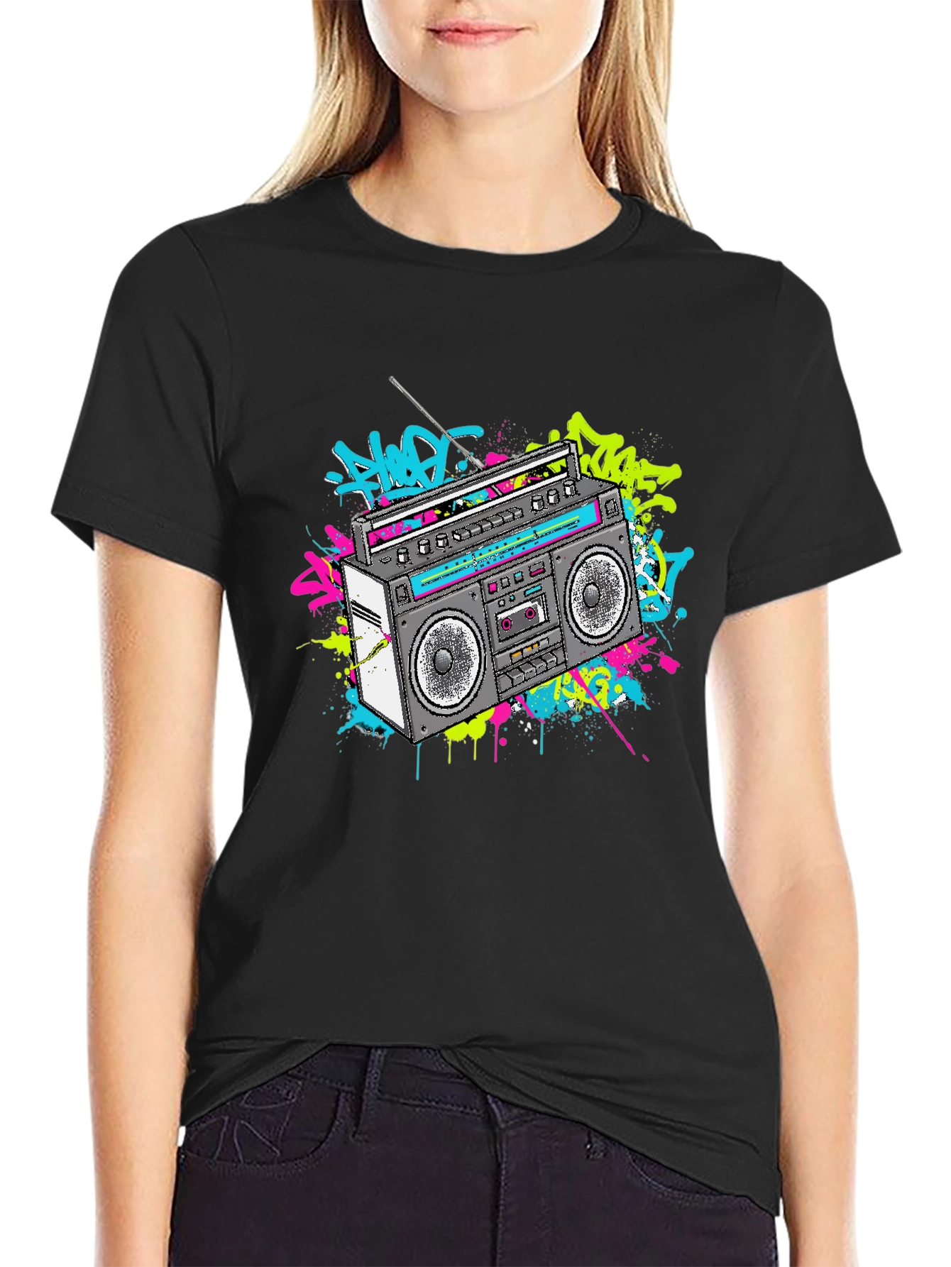 Retro Boombox Graphic Tee - 80s Style T-Shirt