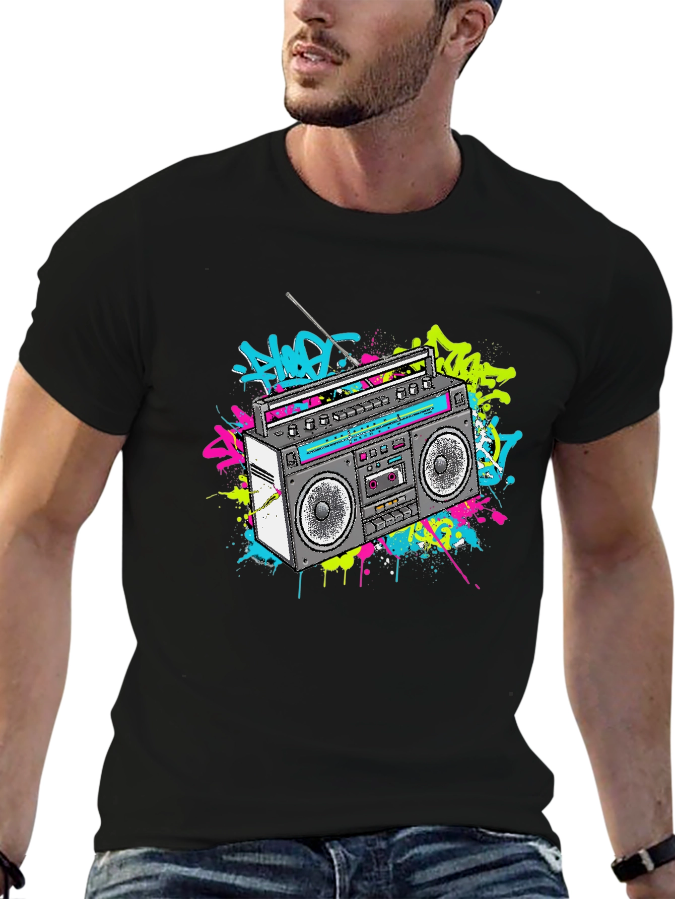 Retro Boombox Graphic Tee - 80s Style T-Shirt