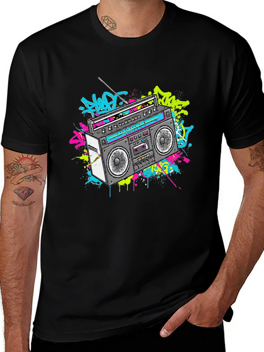 Retro Boombox Graphic Tee - 80s Style T-Shirt