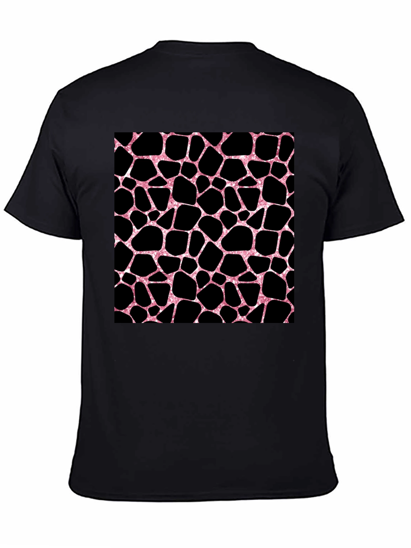 Pink Giraffe Print Black T-Shirt