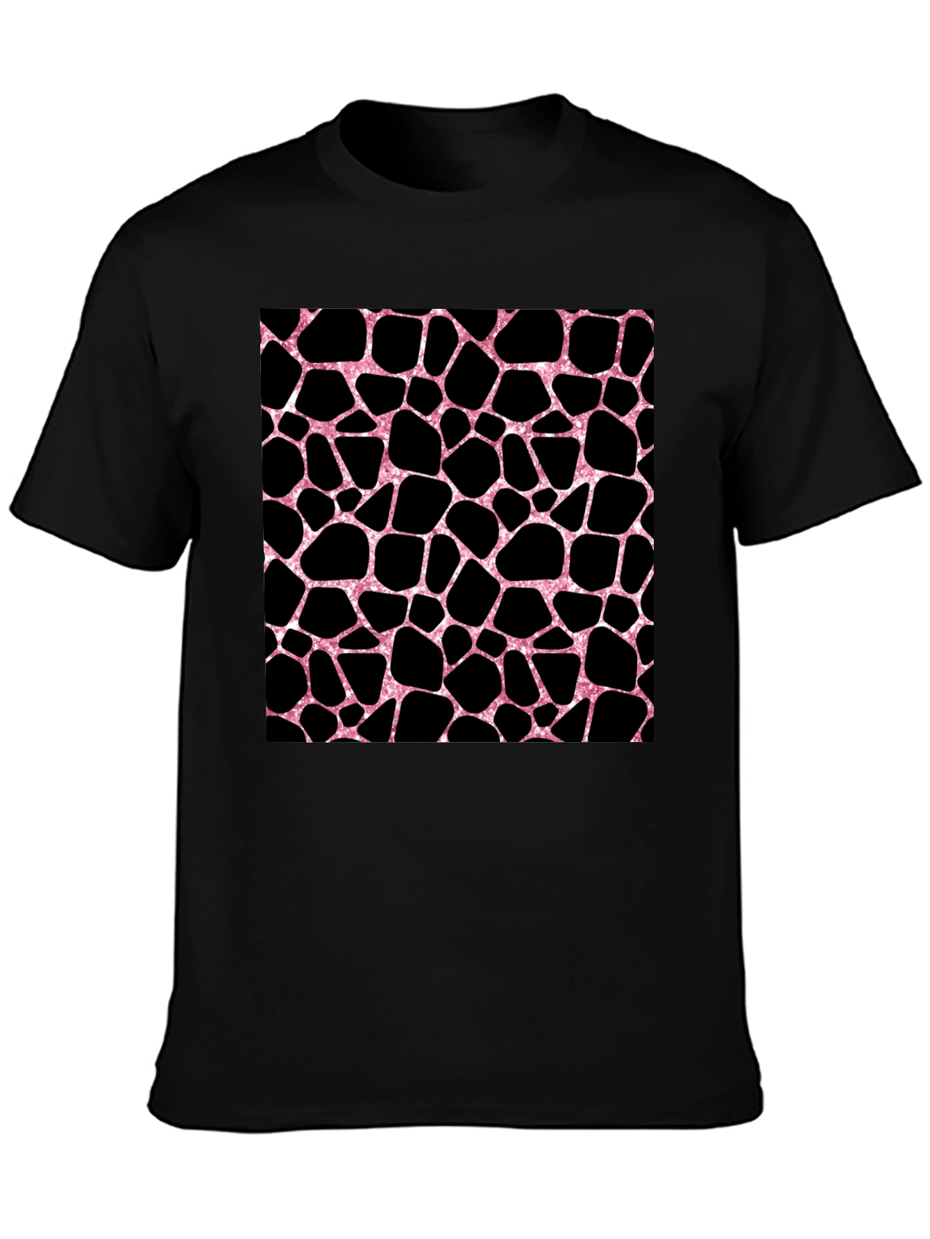 Pink Giraffe Print Black T-Shirt
