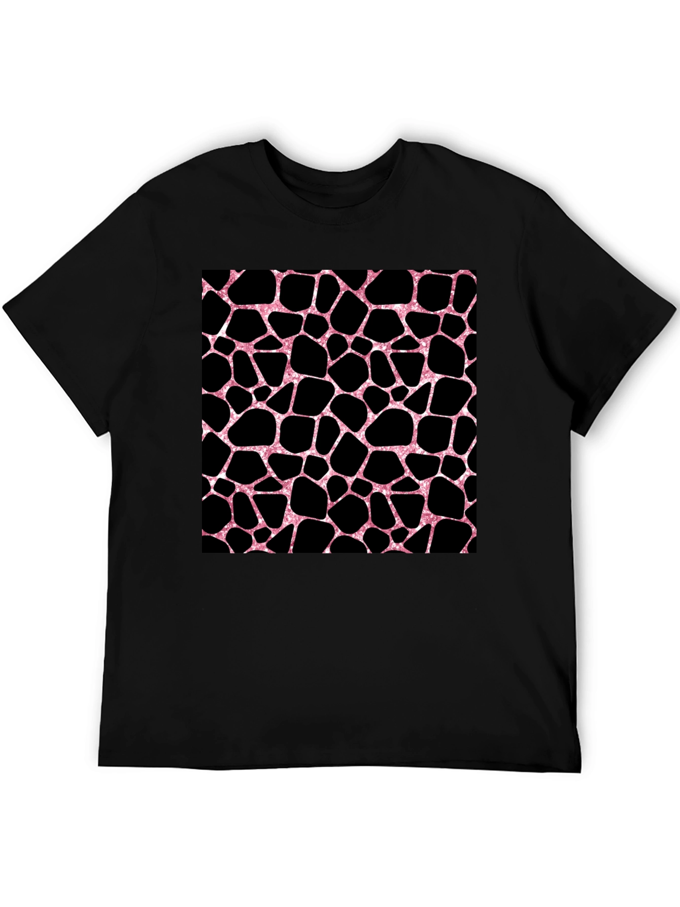 Pink Giraffe Print Black T-Shirt