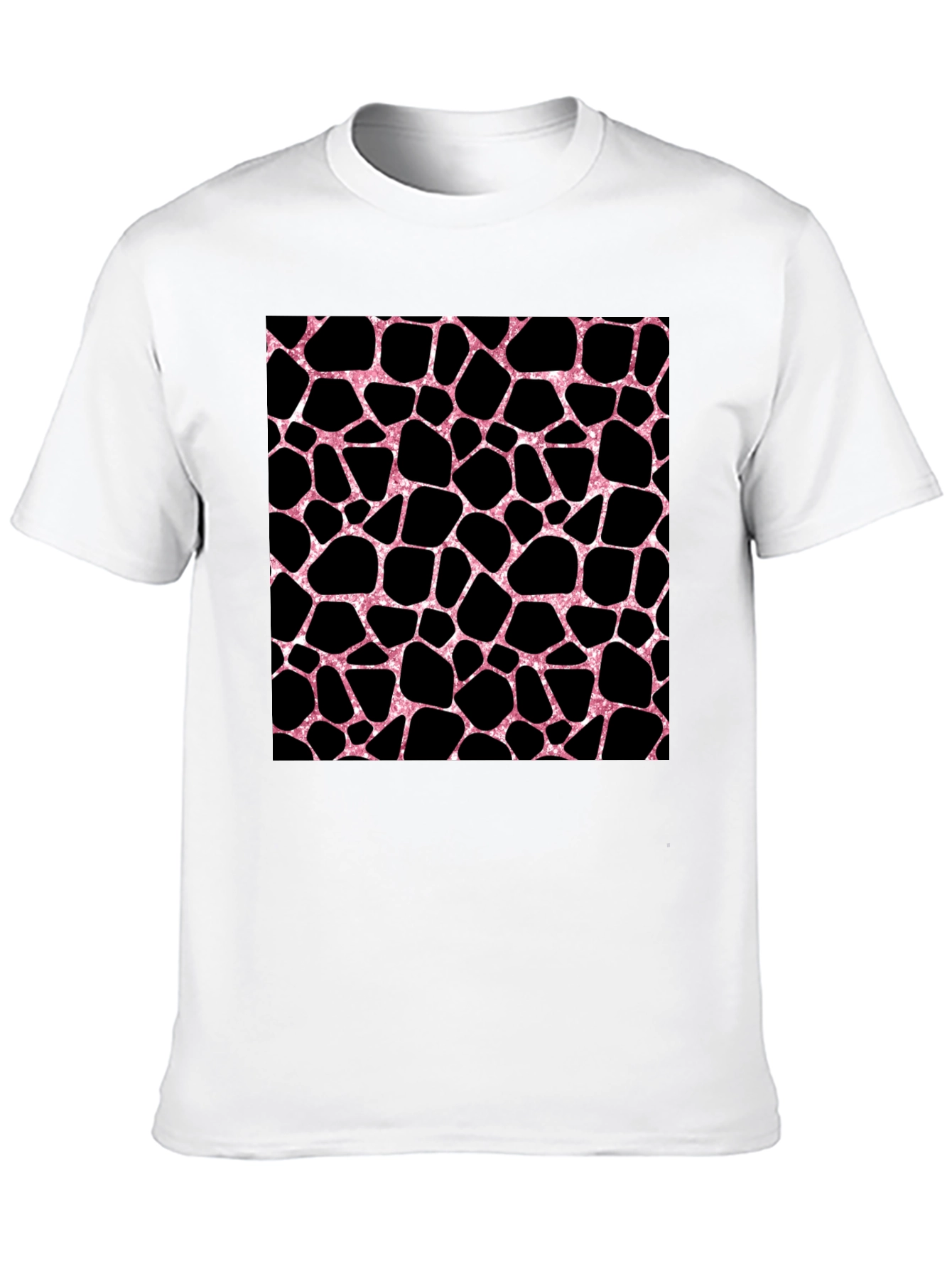 Pink Giraffe Print Black T-Shirt