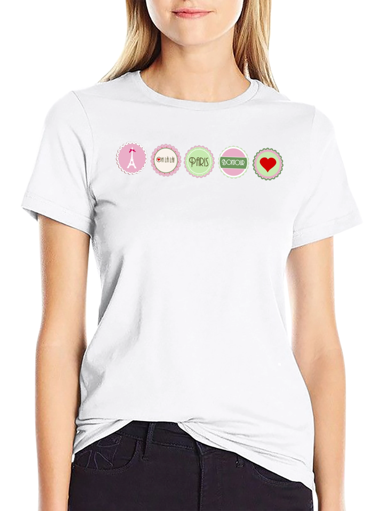 Parisian Chic Graphic T-Shirt - Eiffel Tower Bonjour Heart