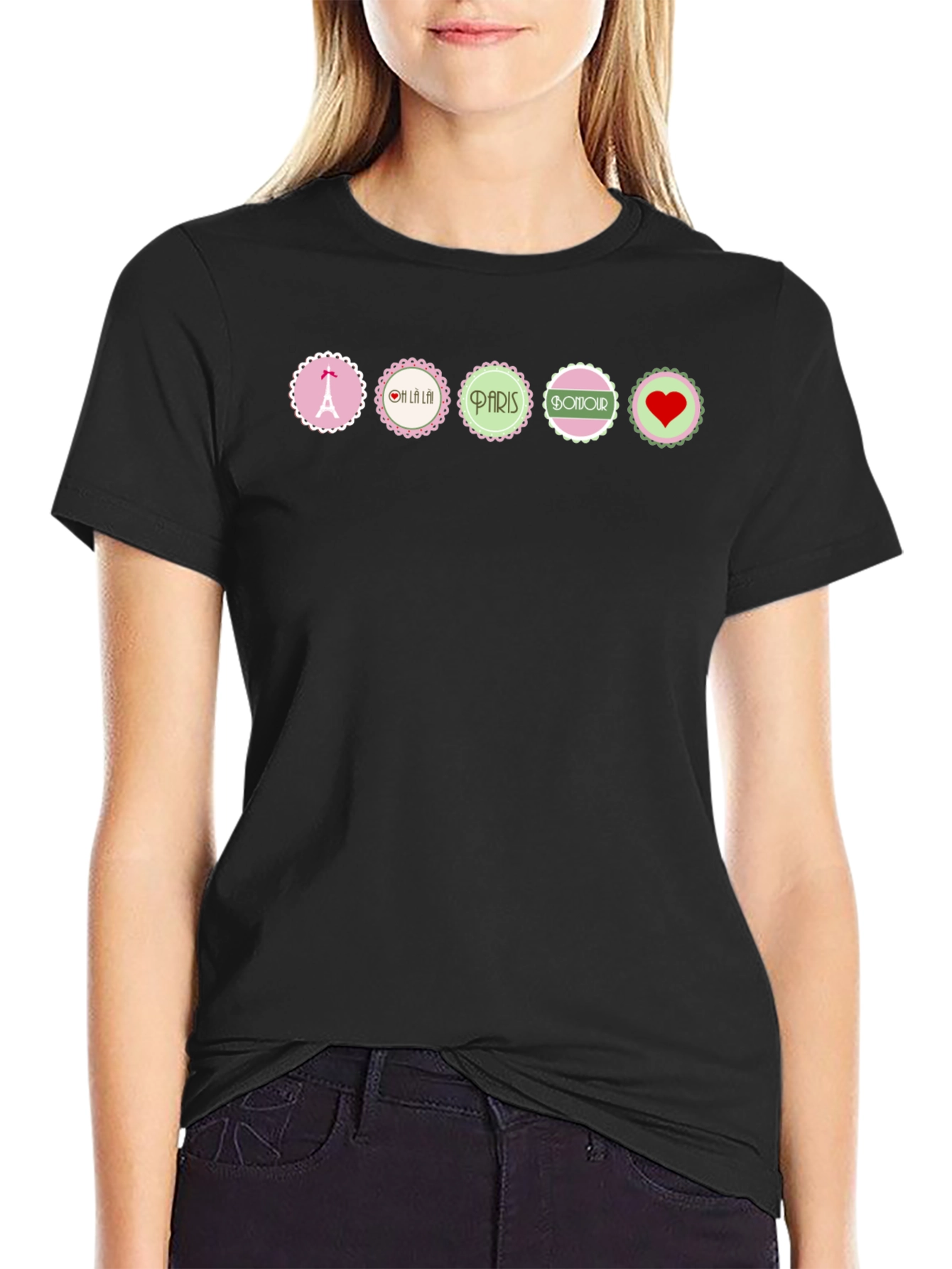 Parisian Chic Graphic T-Shirt - Eiffel Tower Bonjour Heart